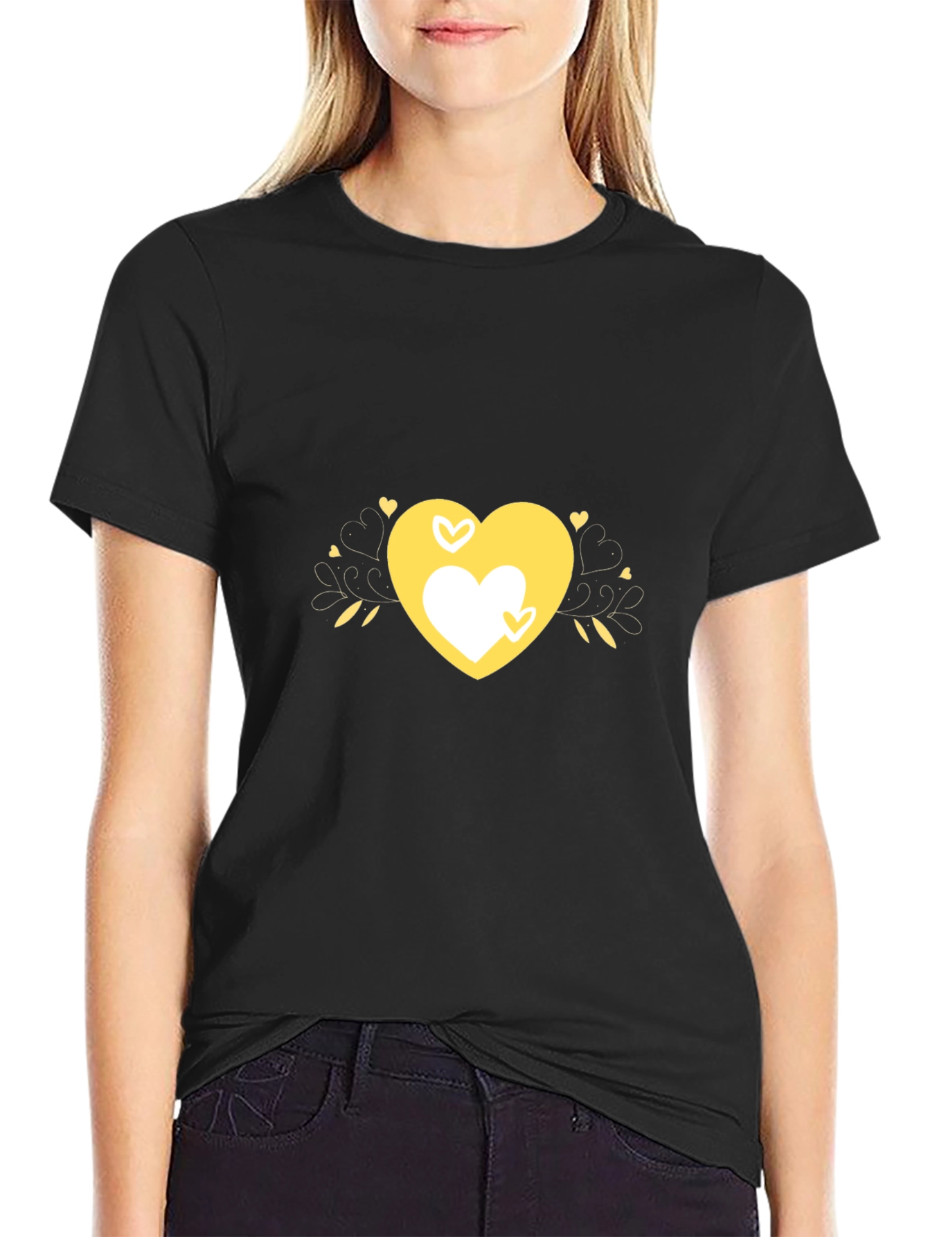 Black Heart Design Black T-Shirt view 2