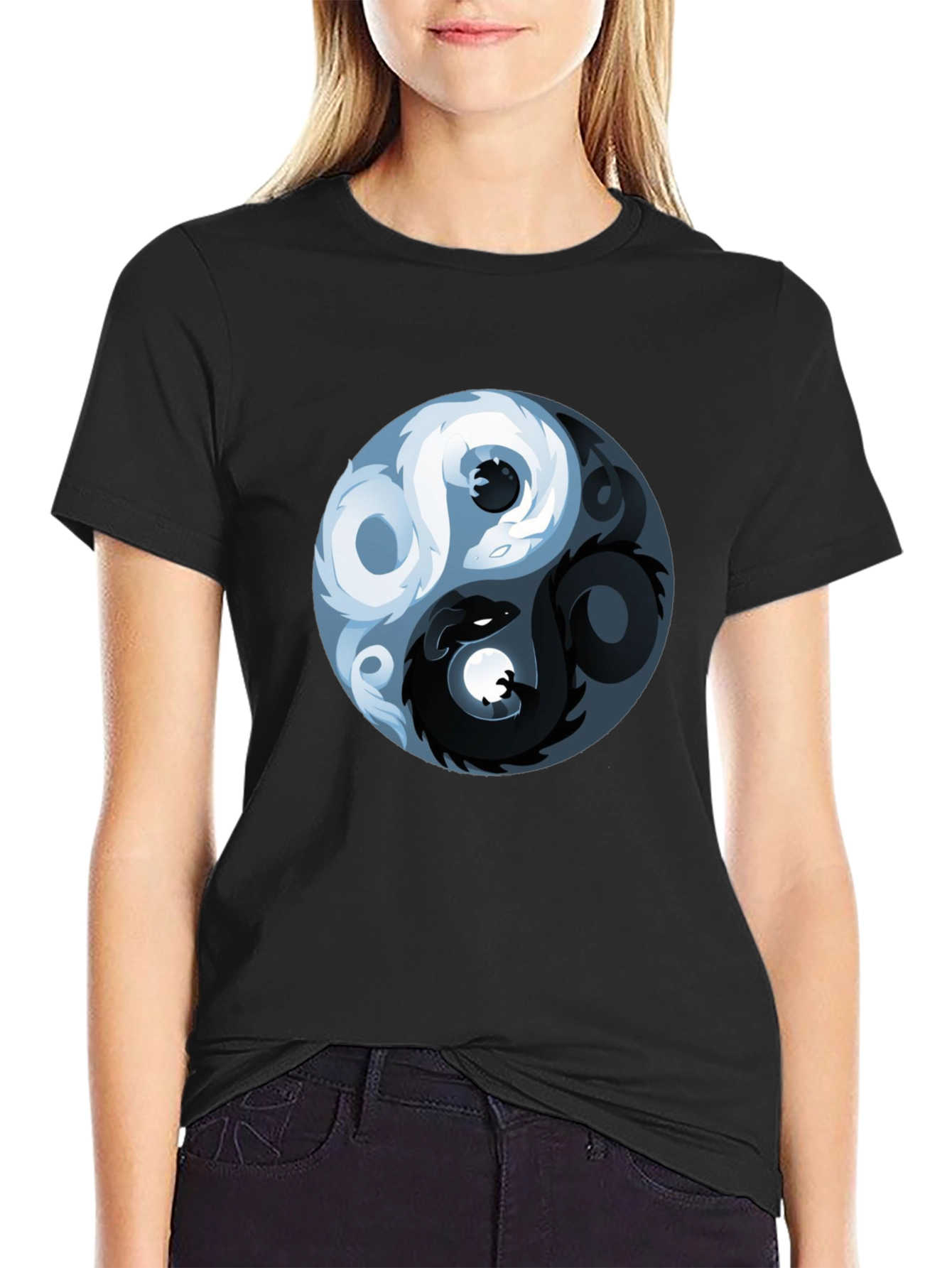 Black Yin Yang Dragon Graphic T-Shirt view 2