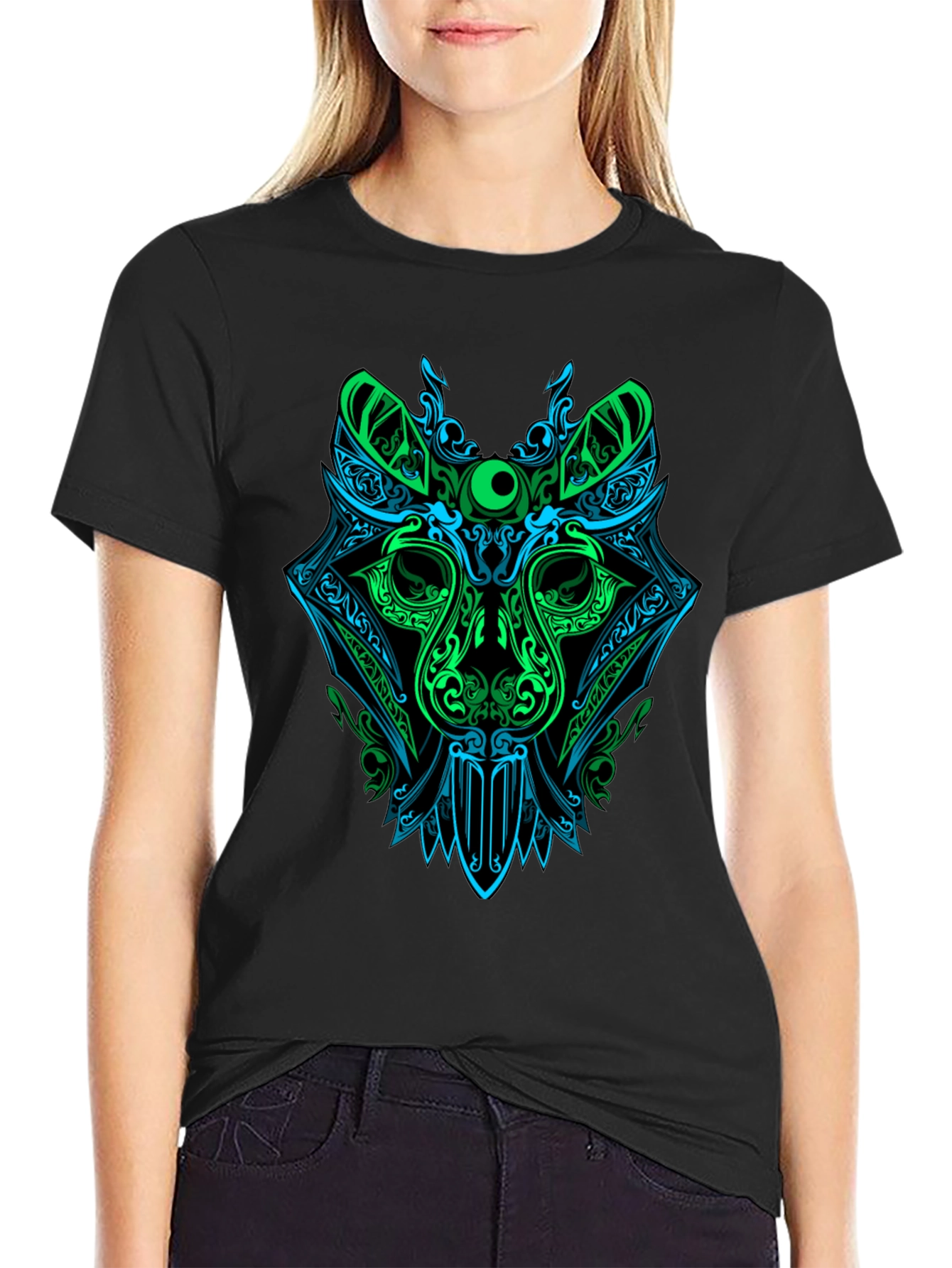 Black Neon Wolf Graphic Tee - Men's Black T-Shirt view 2