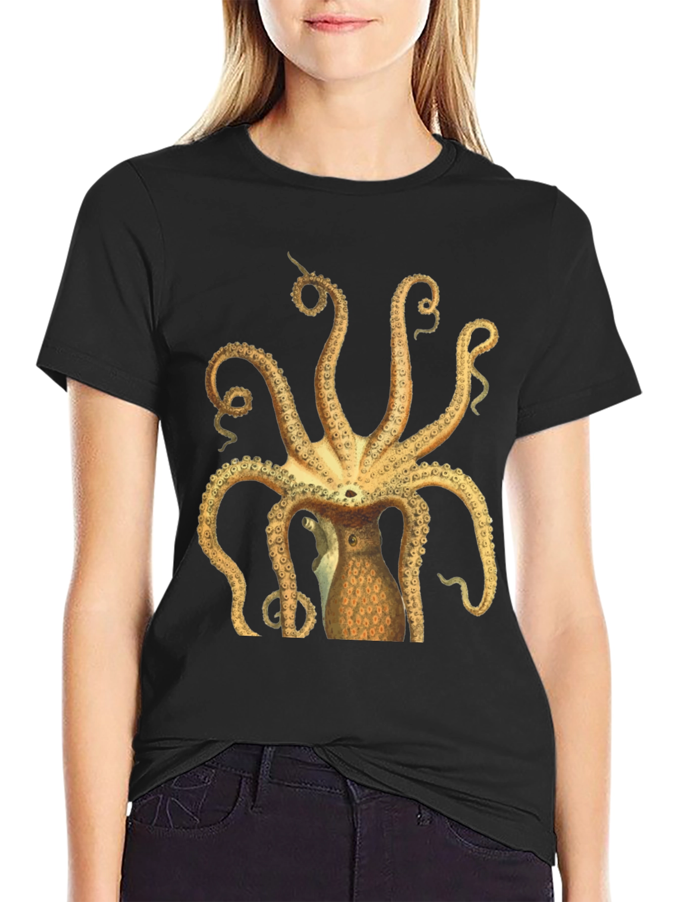Black Octopus Graphic Tee - Black Cotton T-Shirt view 2