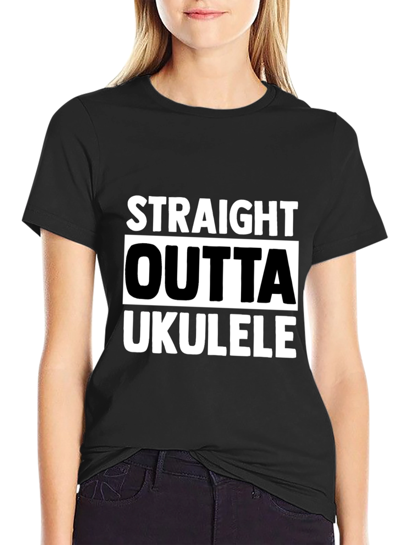 Black Straight Outta Ukulele Graphic Tee - Black view 2