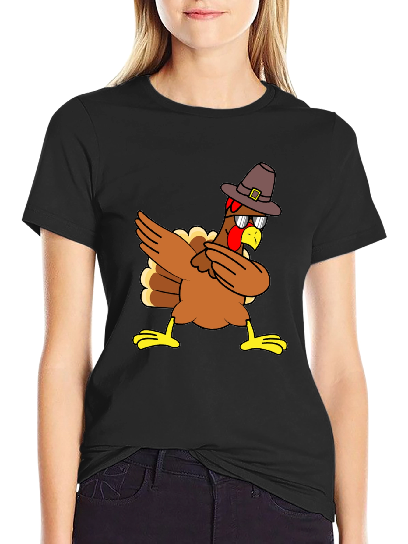 Black Dabbing Turkey Pilgrim T-Shirt view 2