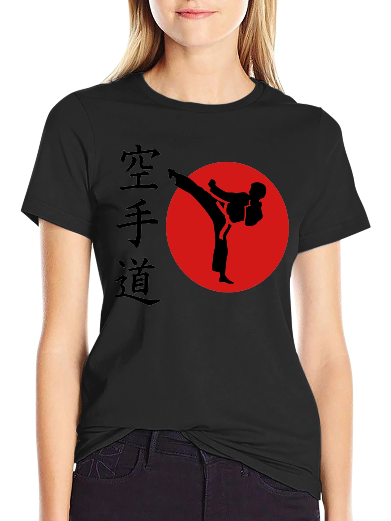 Black Karate Kick Black T-Shirt - Martial Arts Design view 2
