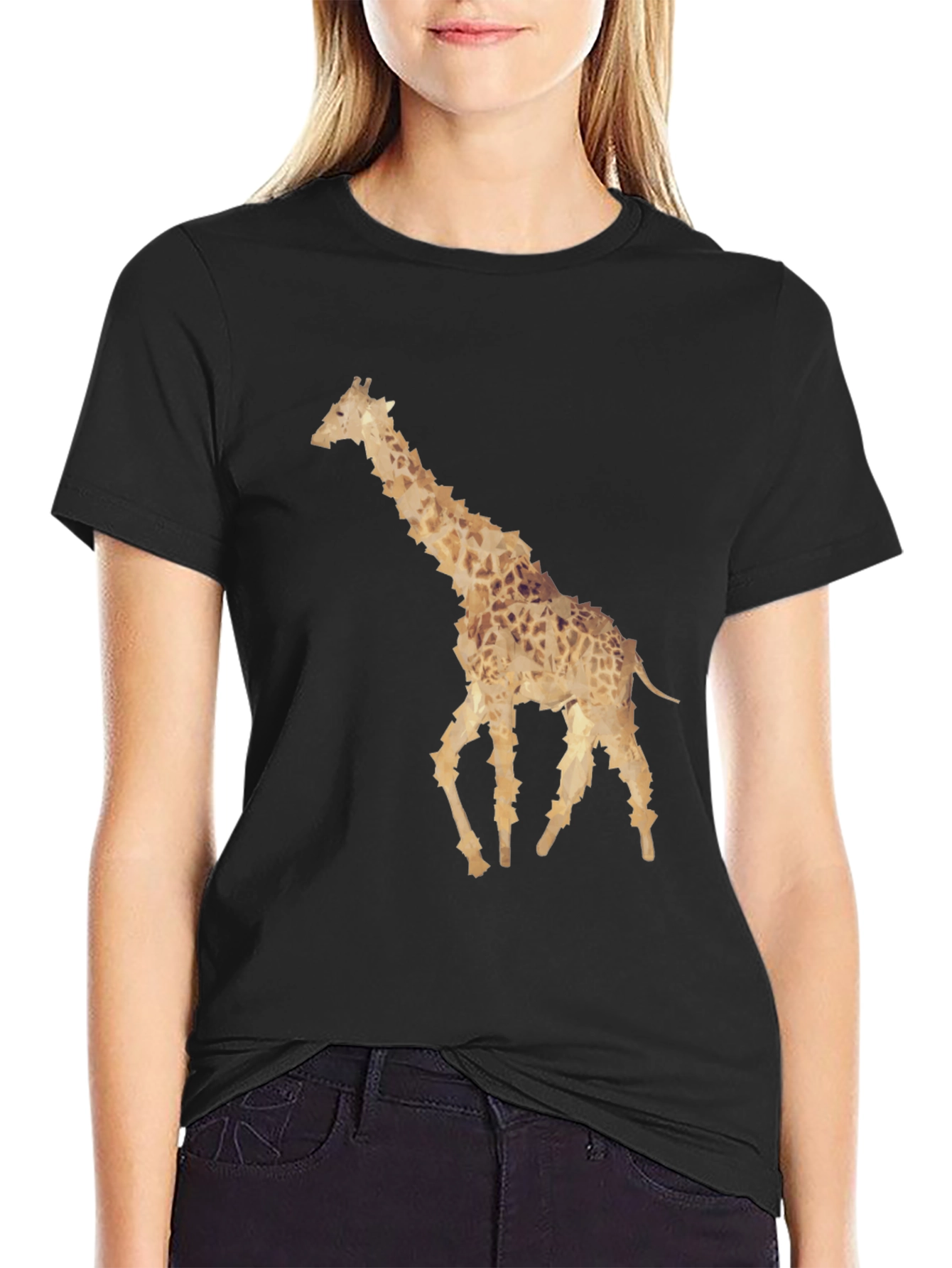 Black Giraffe Graphic Print Black T-Shirt view 2