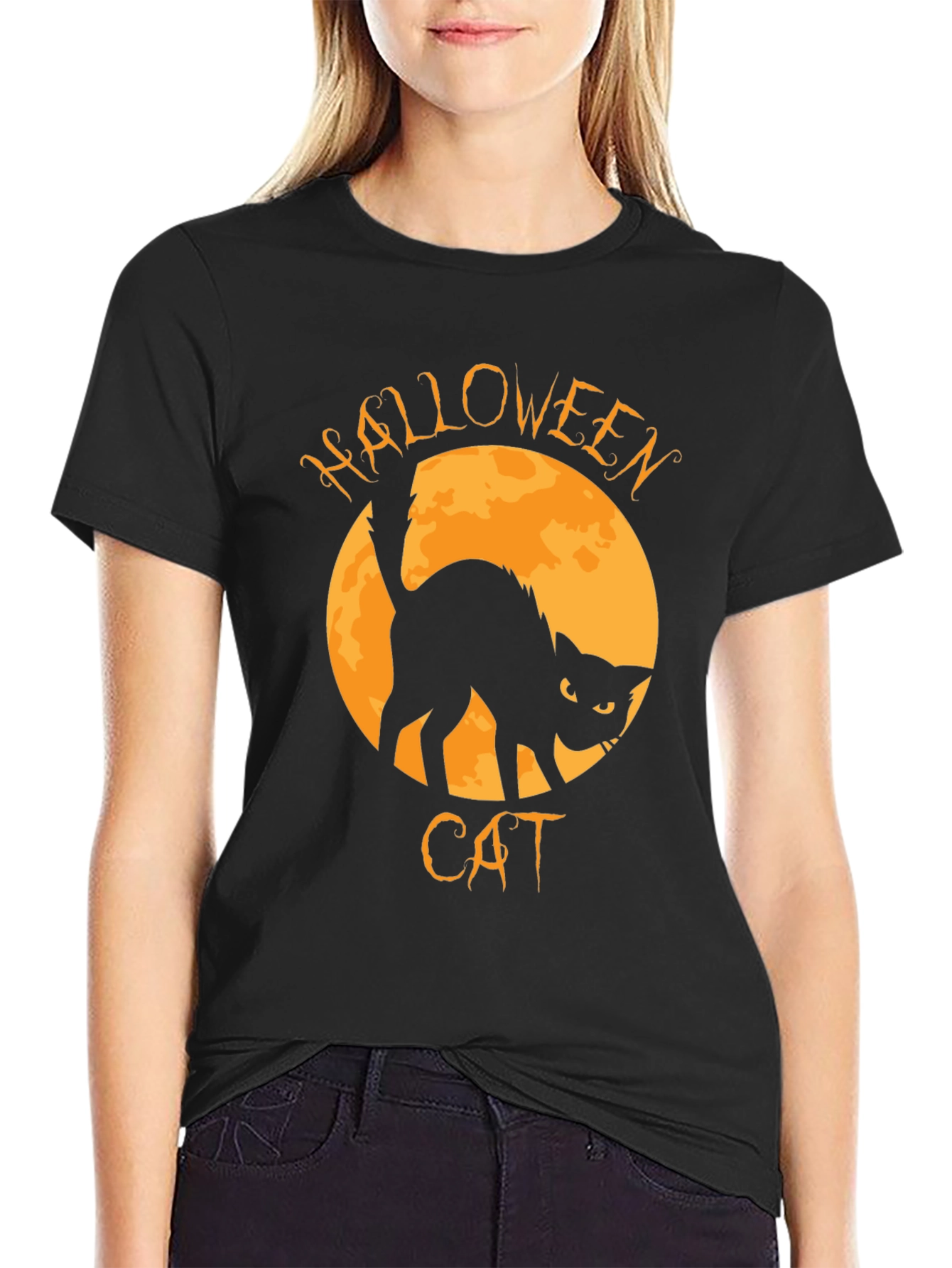 Black Halloween Cat T-Shirt view 2