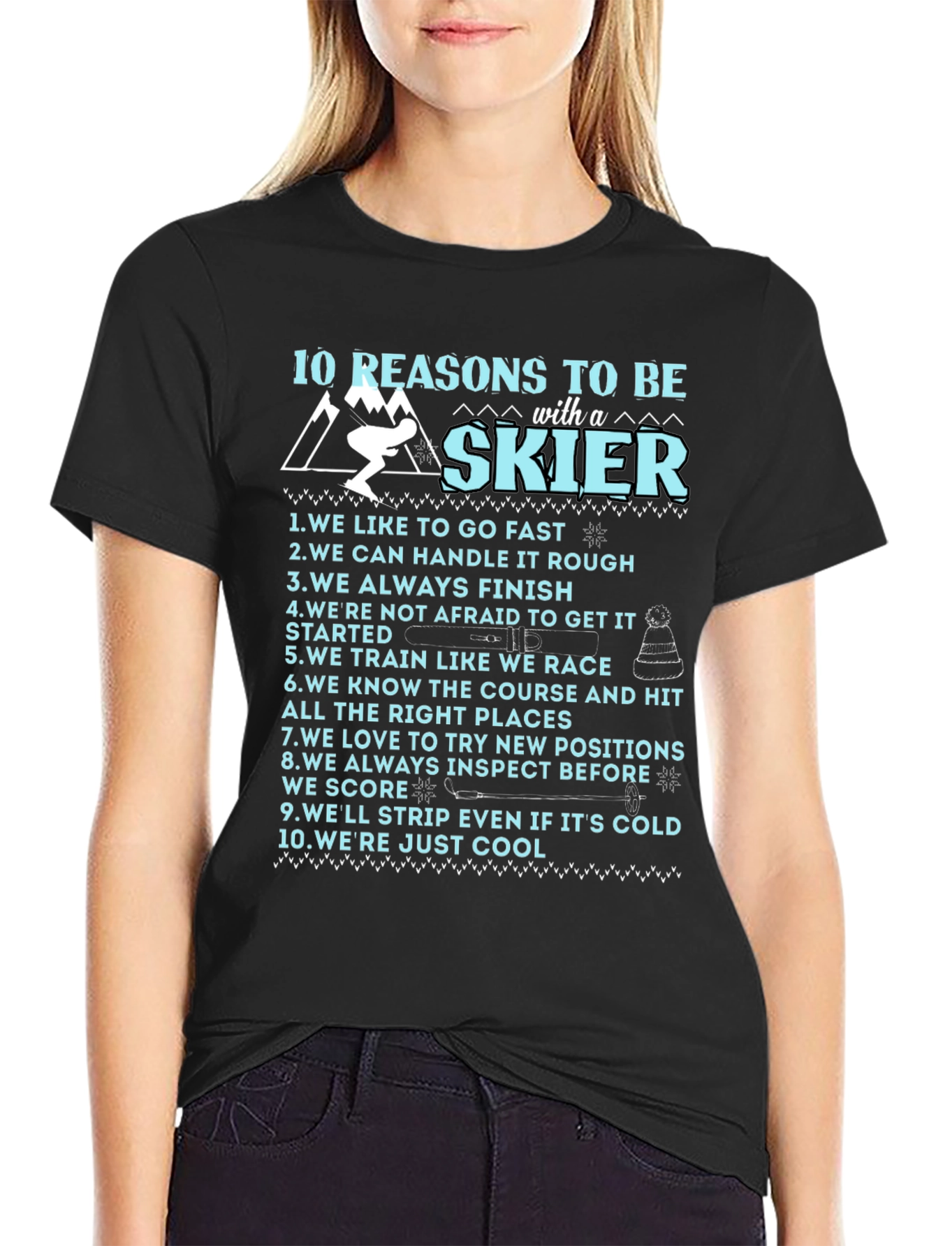 Black 10 Reasons To Be A Skier Graphic T-Shirt view 2