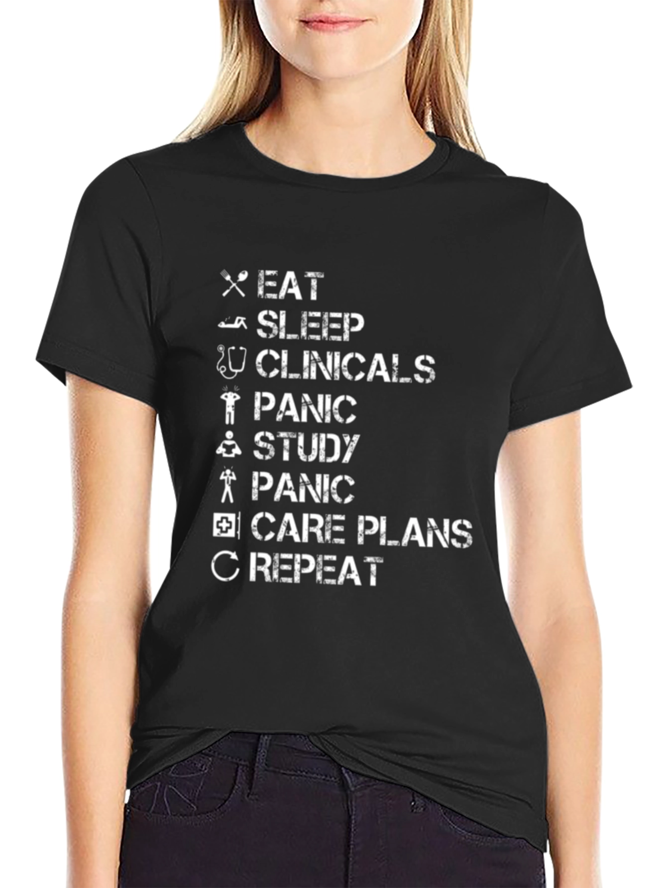 Black Eat Sleep Clinicals Nursing T-Shirt view 2