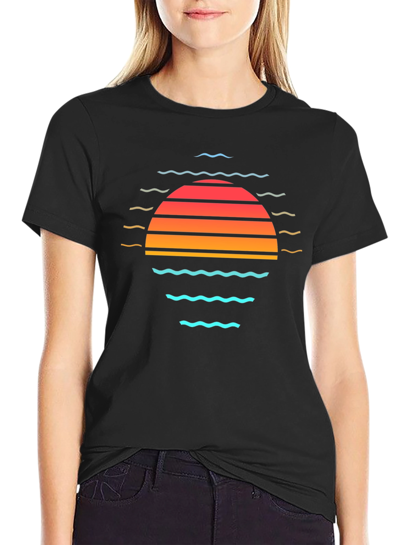 Black Retro Sunset T-Shirt - Vintage Graphic Tee view 2