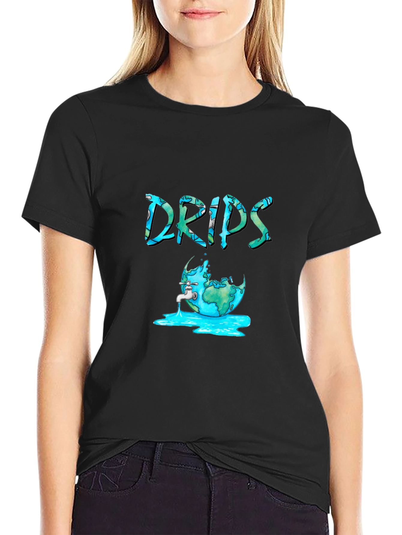 Black Drips Graphic T-Shirt - Earth Design view 2