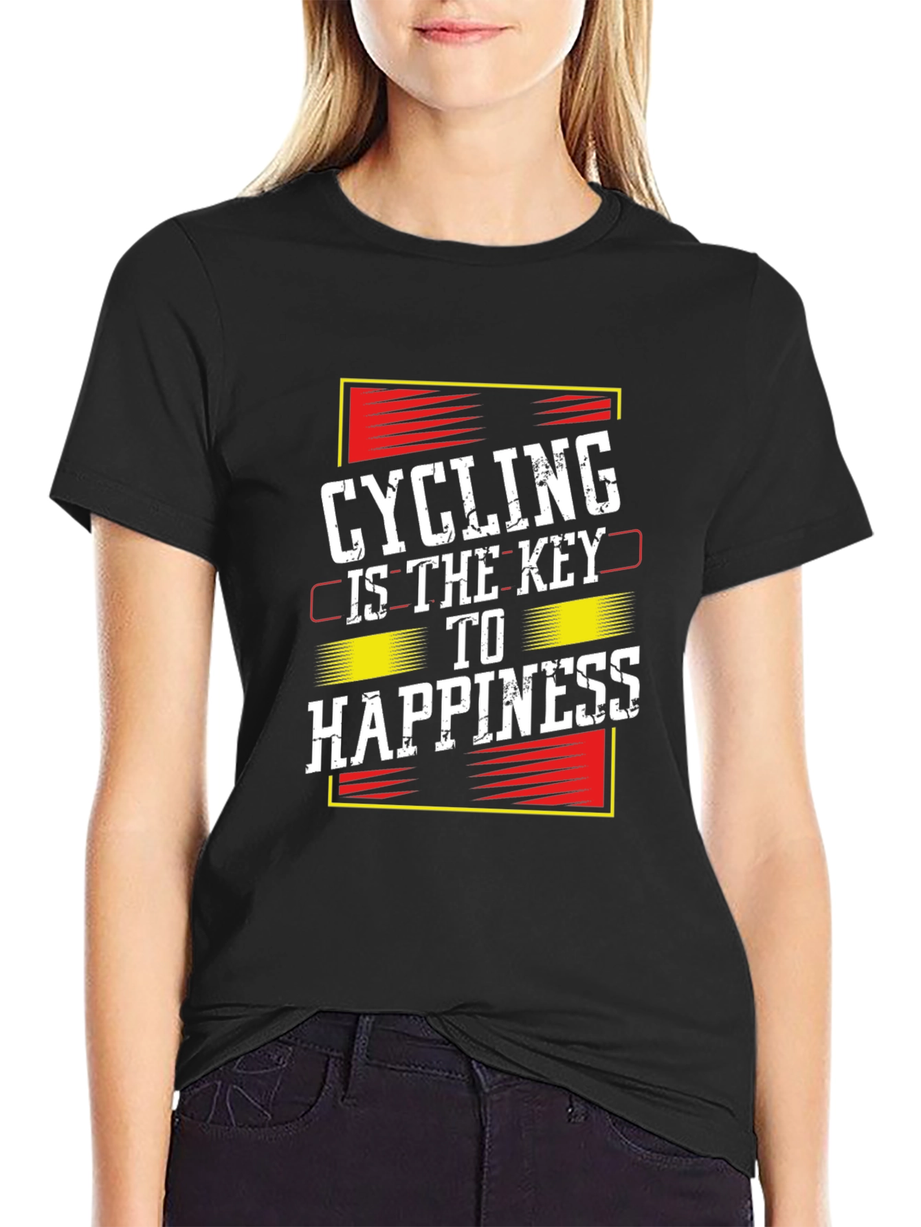 Black Cycling is the Key to Happiness Black Graphic T-Shirt view 2