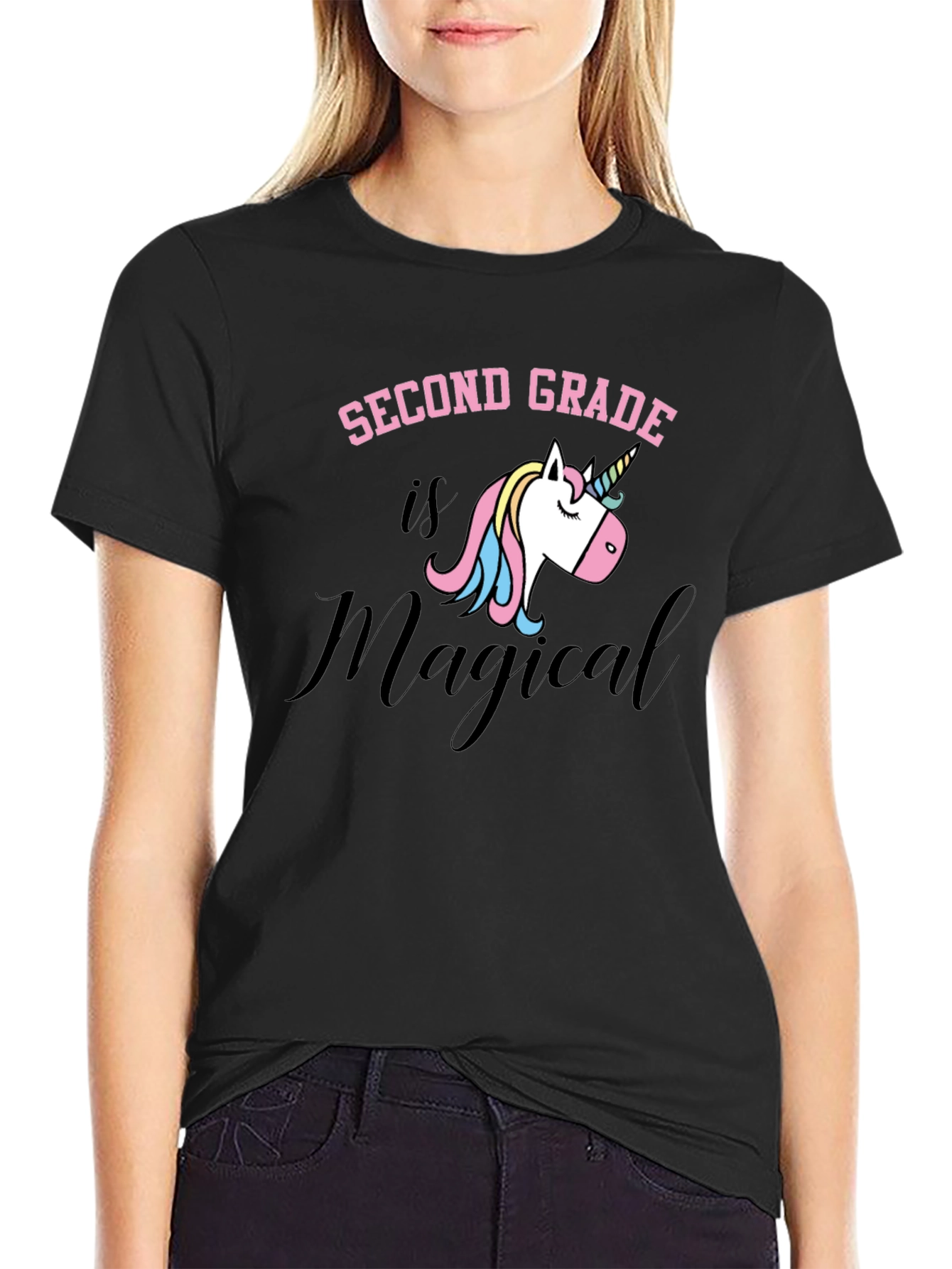 Black Second Grade Magical Unicorn T-Shirt view 2