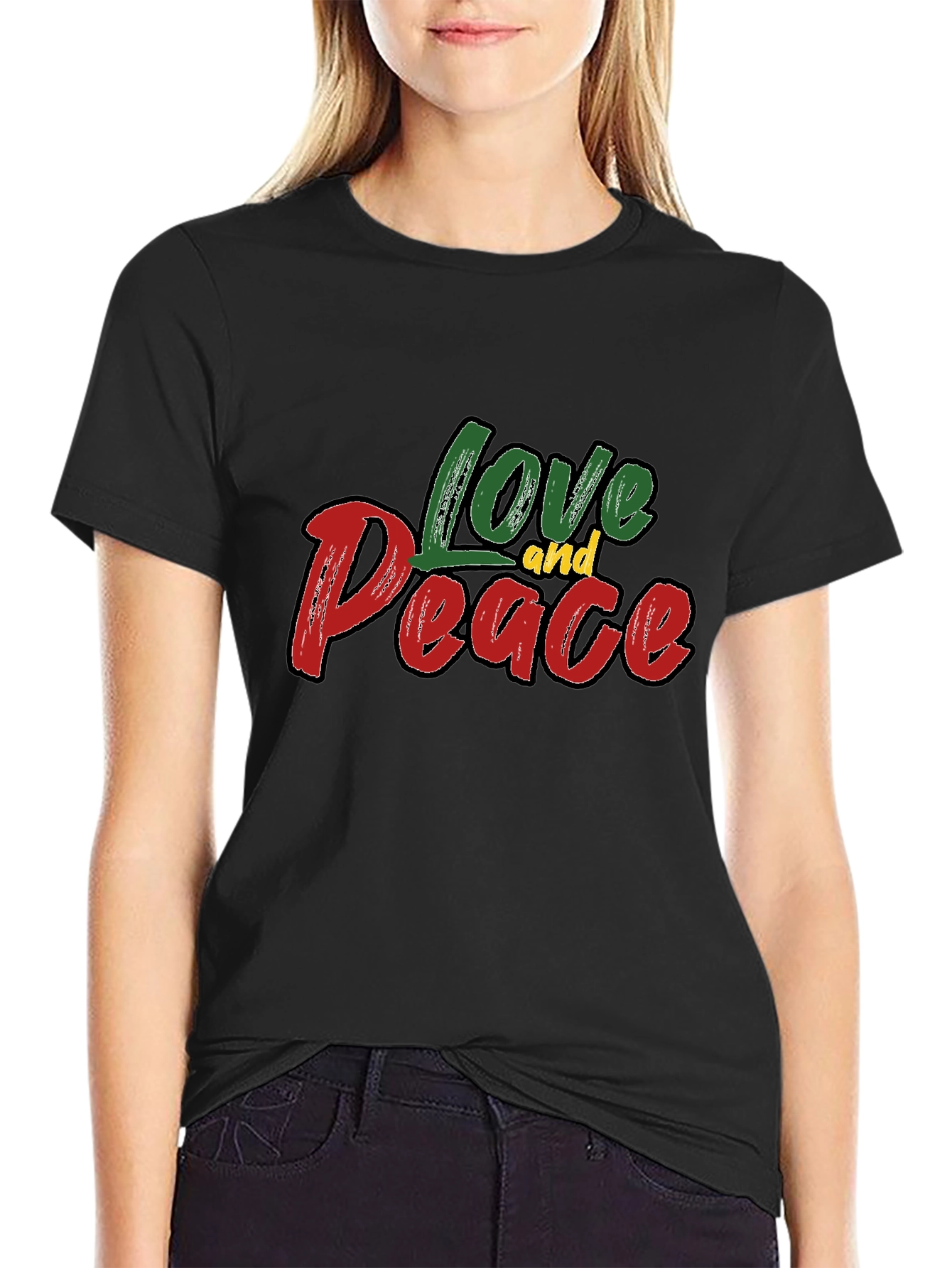 Black Love and Peace Graphic Black T-Shirt view 2