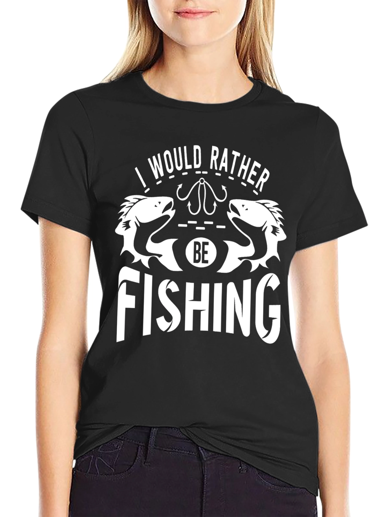Black Fishing T-Shirt - I Would Rather Be Fishing view 2