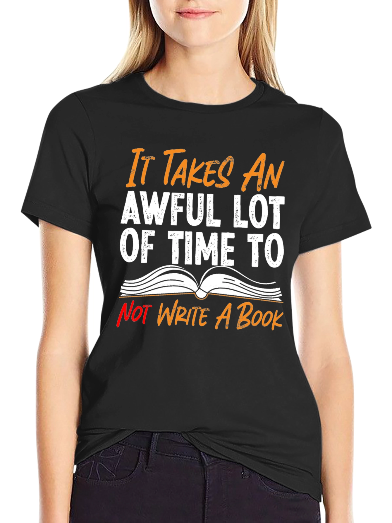Black Funny Writer T-Shirt - "It Takes An Awful Lot of Time" view 2