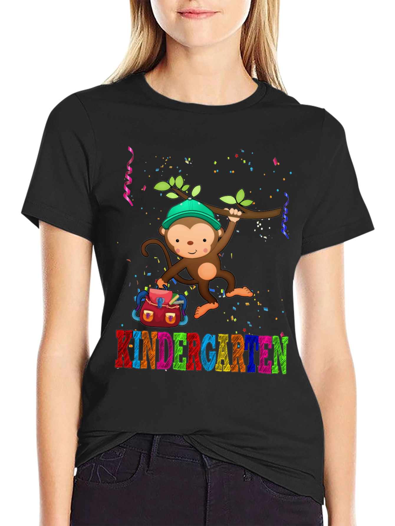 Black Kindergarten Monkey T-Shirt - Back to School view 2