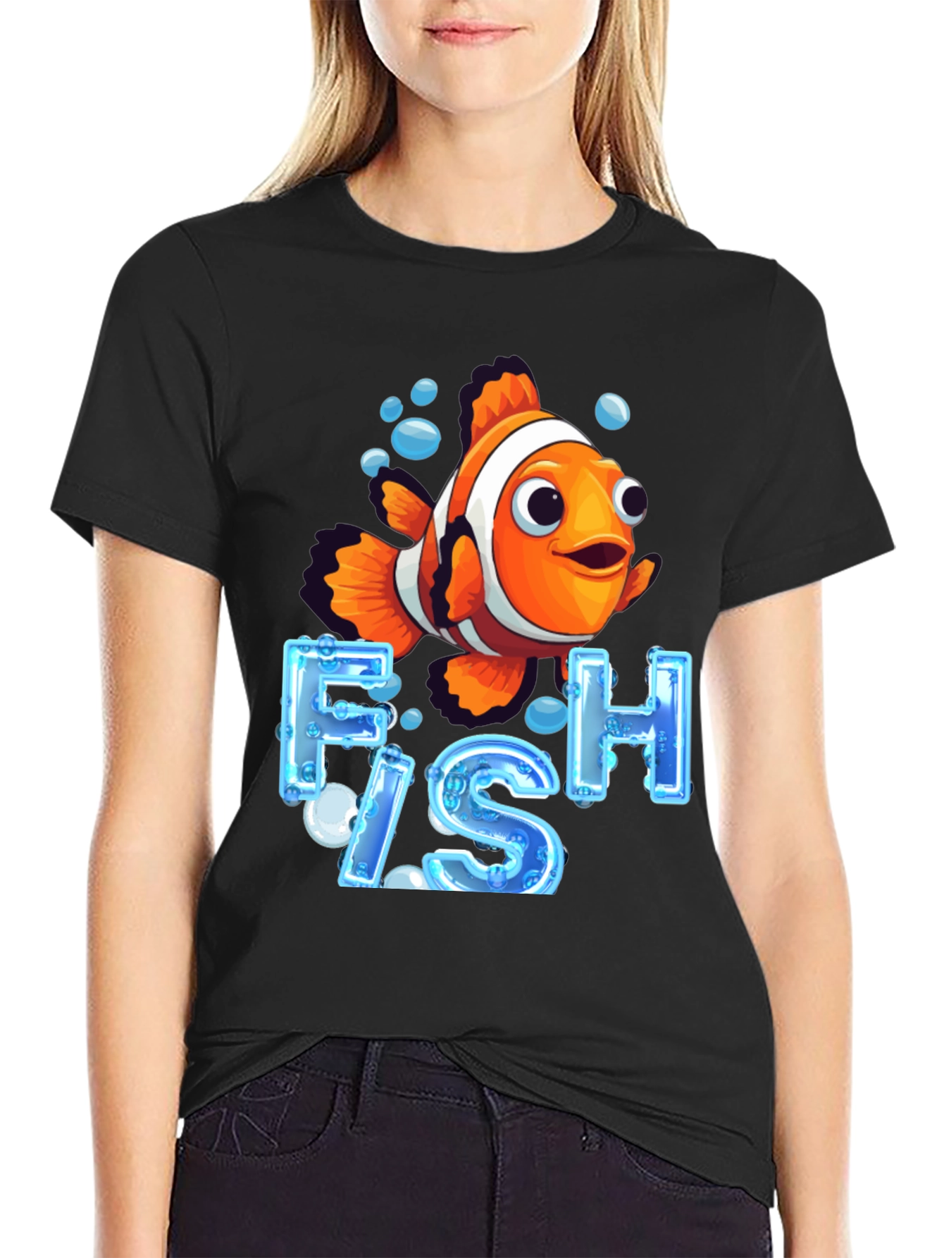 Black Clownfish Graphic T-Shirt - Ocean Life Design view 2