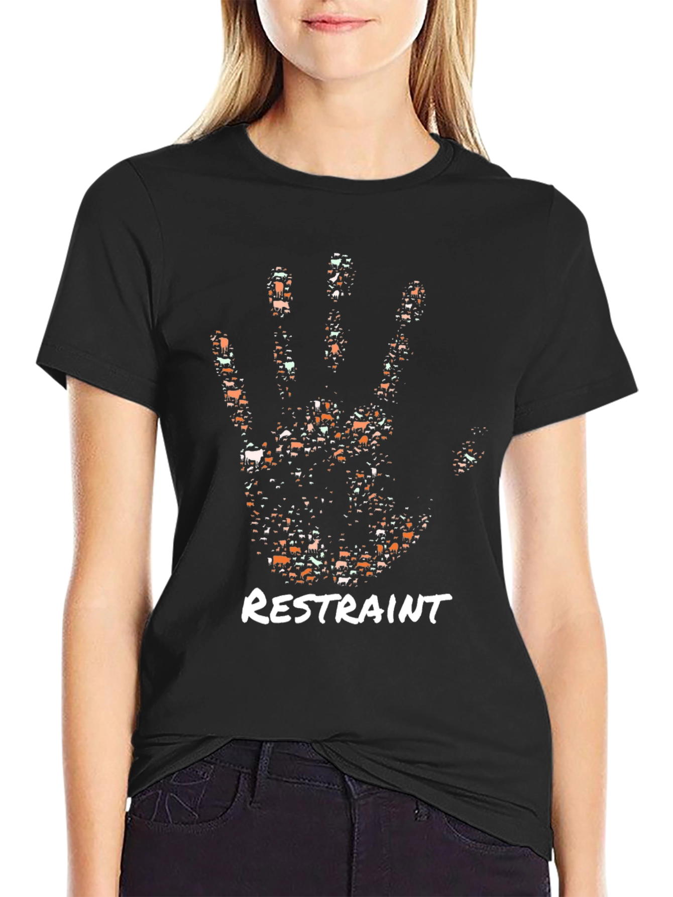 Black Restraint Palm Print T-Shirt view 2