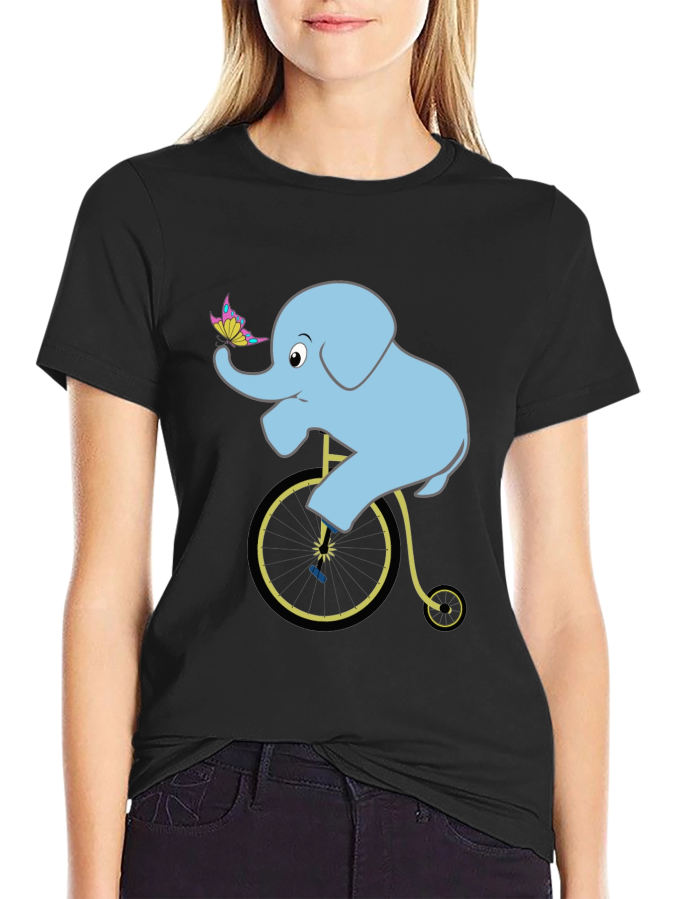 Black Elephant on Bicycle T-Shirt: Fun Graphic Tee view 2