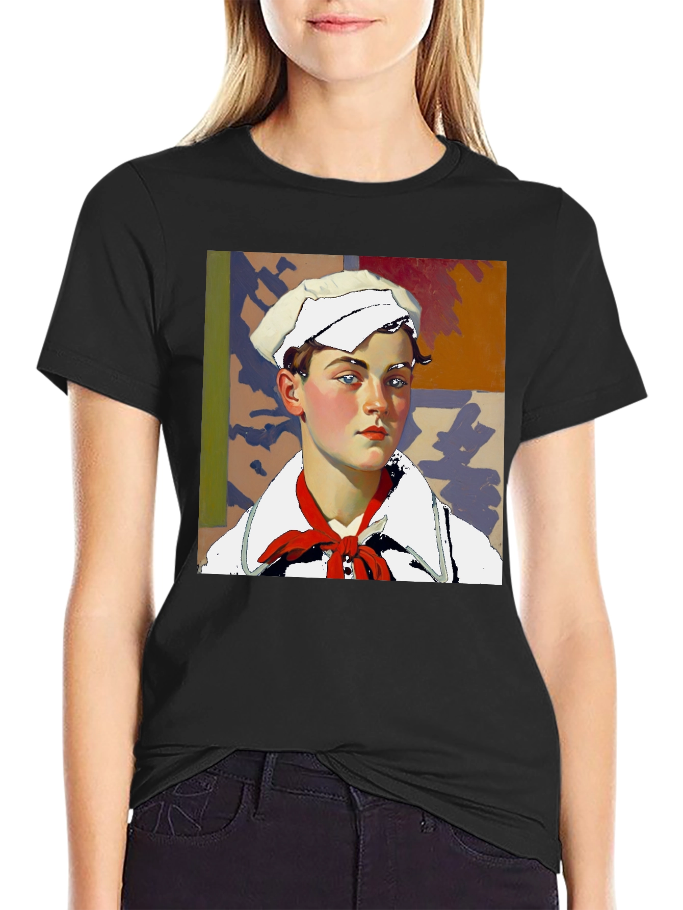 Black Sailor Portrait Tee - Unique Graphic Print view 2