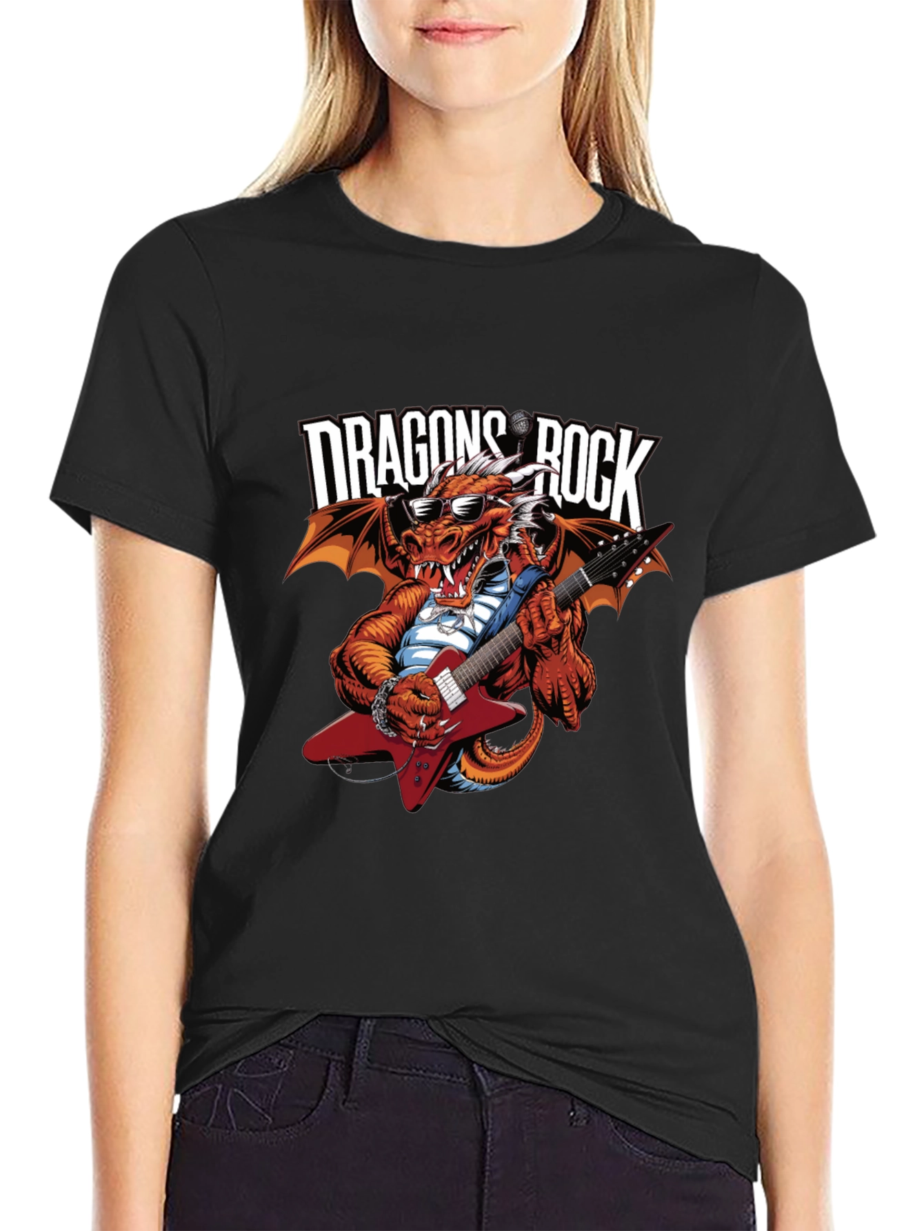 Black Dragon Rocks Graphic Tee - Heavy Metal Concert T-Shirt view 2