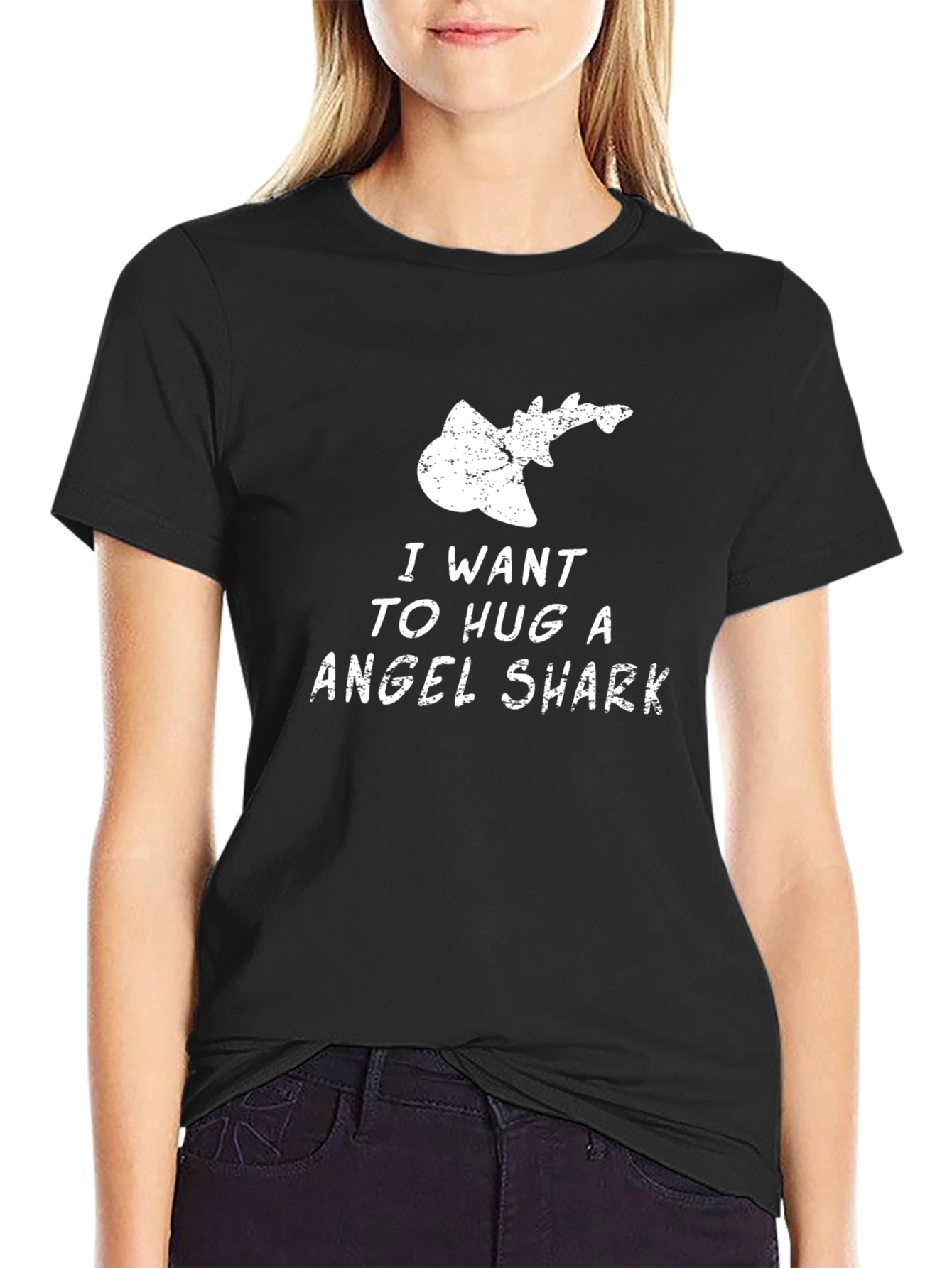 Black I Want to Hug a Angel Shark T-Shirt view 2
