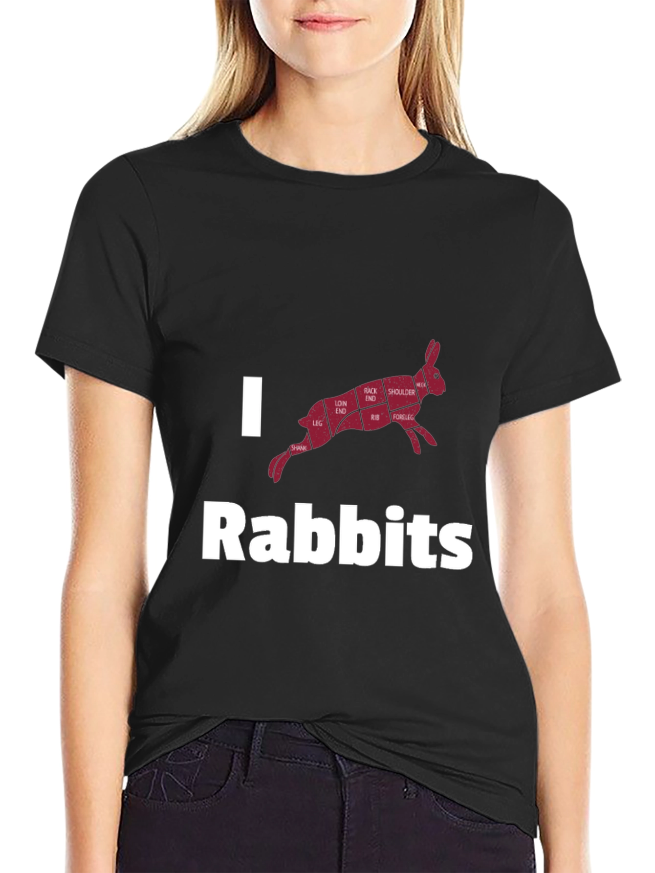 Black I Love Rabbits Butcher Cut T-Shirt view 2