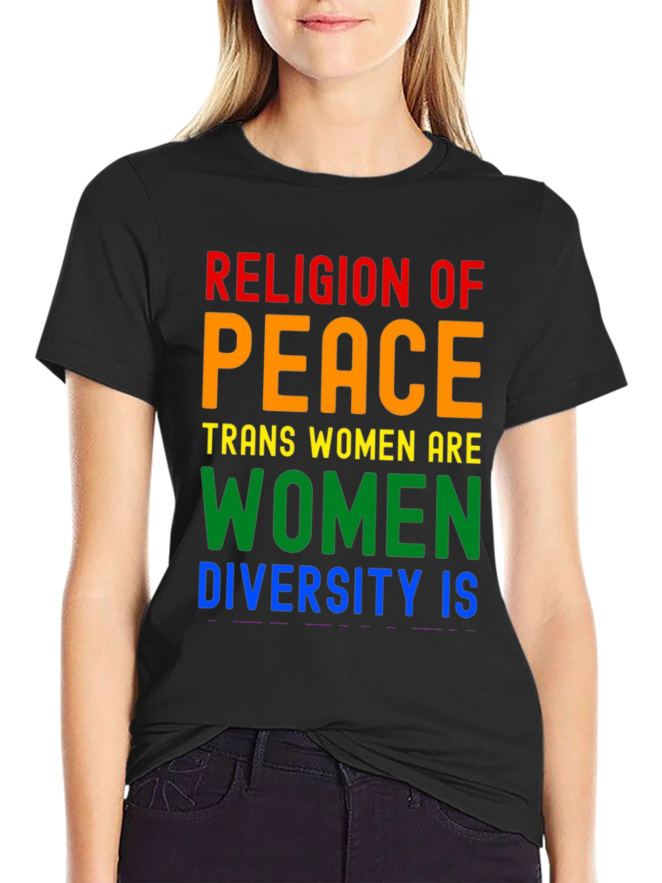 Black Religion of Peace Trans Women Are Women T-Shirt view 2