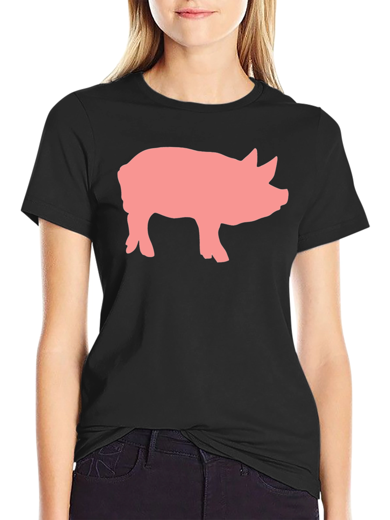Black Pig Graphic Print Black Crew Neck T-Shirt view 2