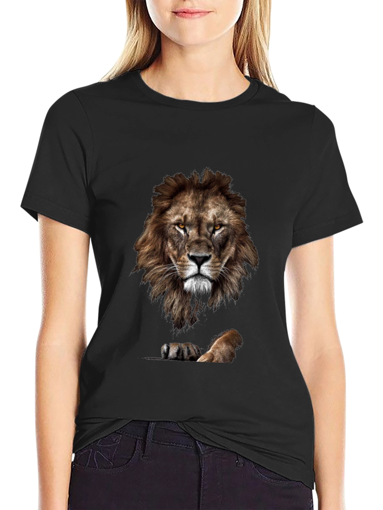 Black Lion Graphic Tee - Bold Animal Print T-Shirt view 2