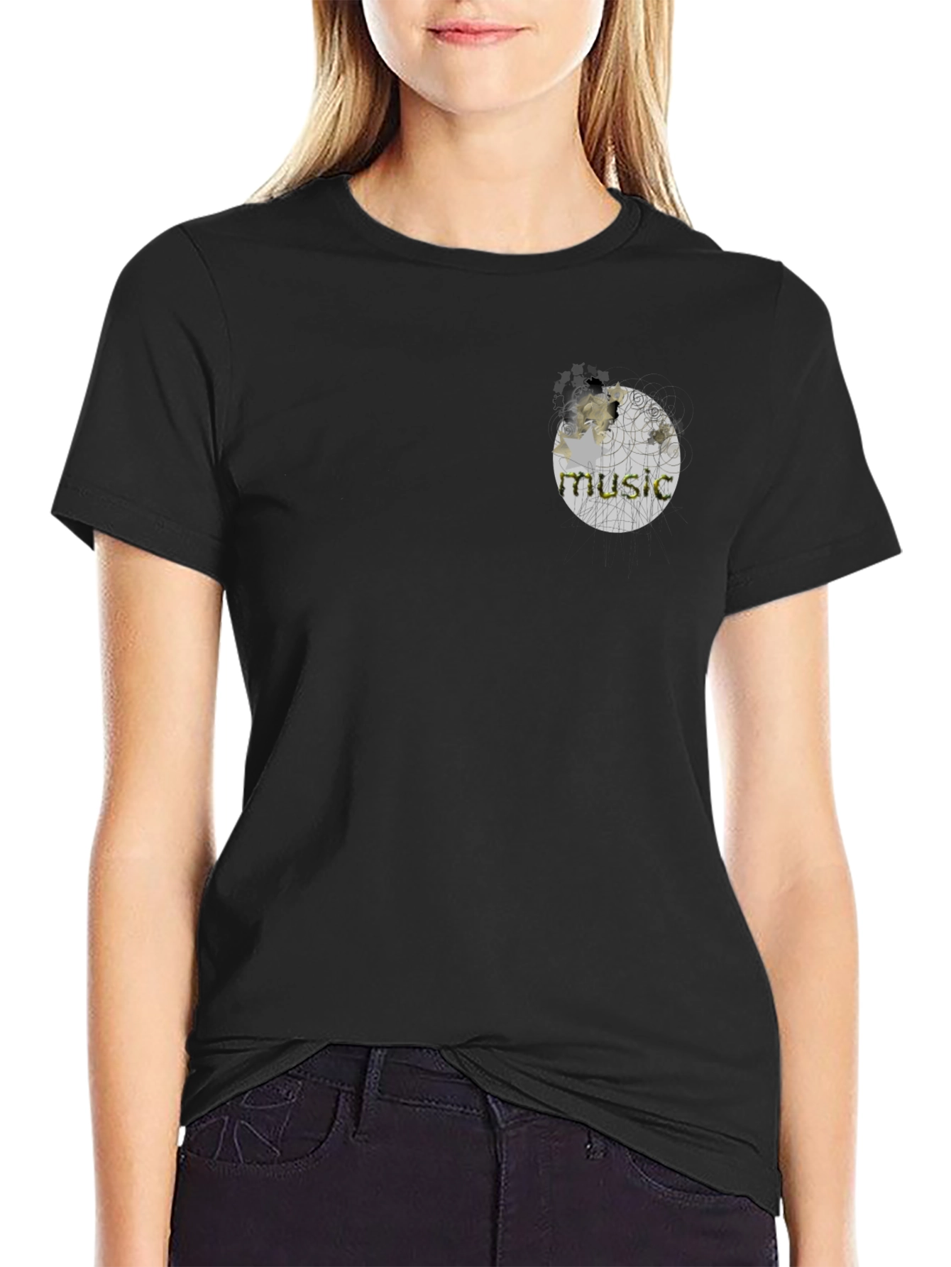 Black Music Sphere Graphic Black T-Shirt view 2