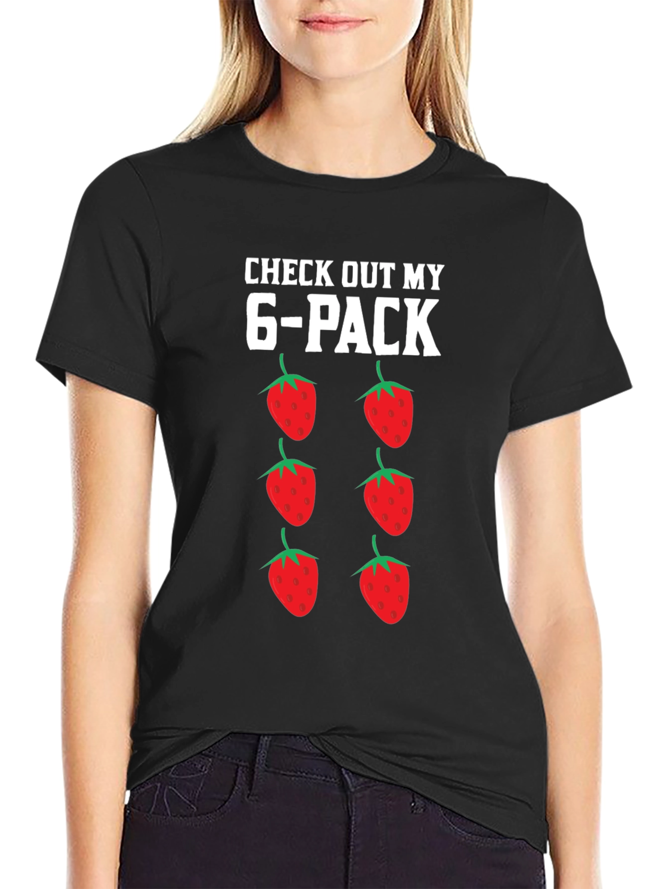 Black Funny Strawberry 6-Pack Graphic T-Shirt view 2