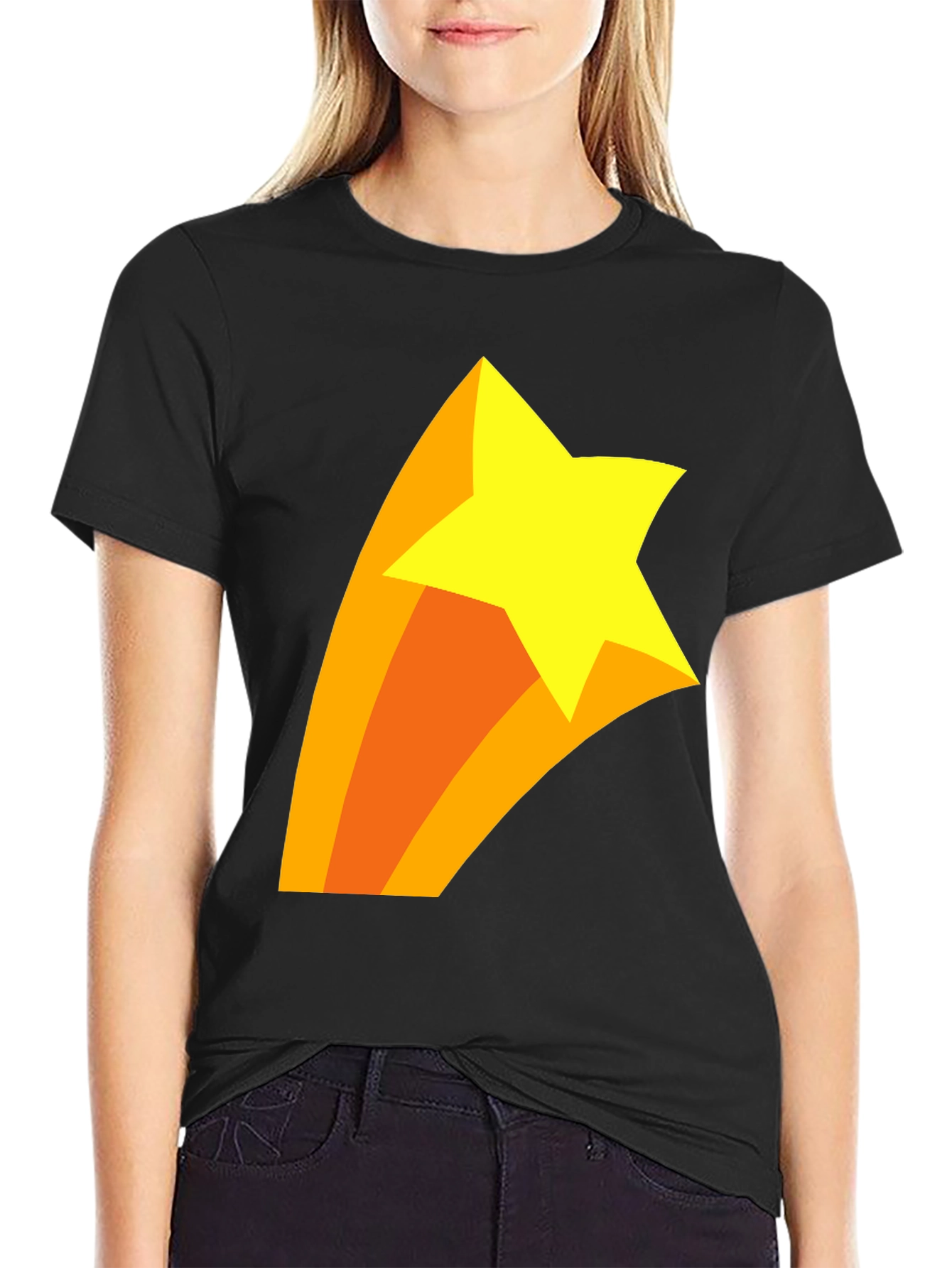 Black Shooting Star Graphic T-Shirt - Black Cotton Tee view 2