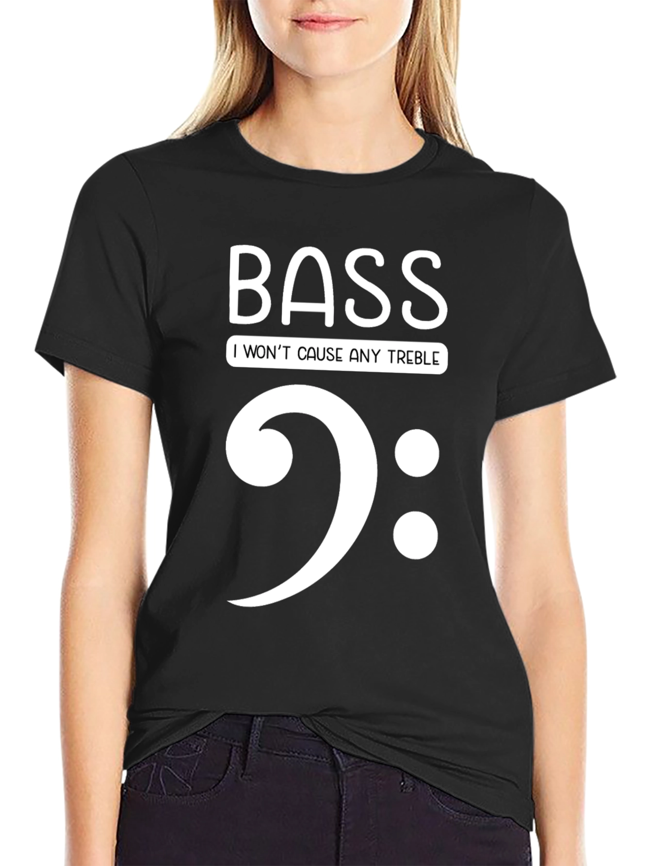 Black Bass Clef Music Pun Graphic Tee - Soft Cotton view 2