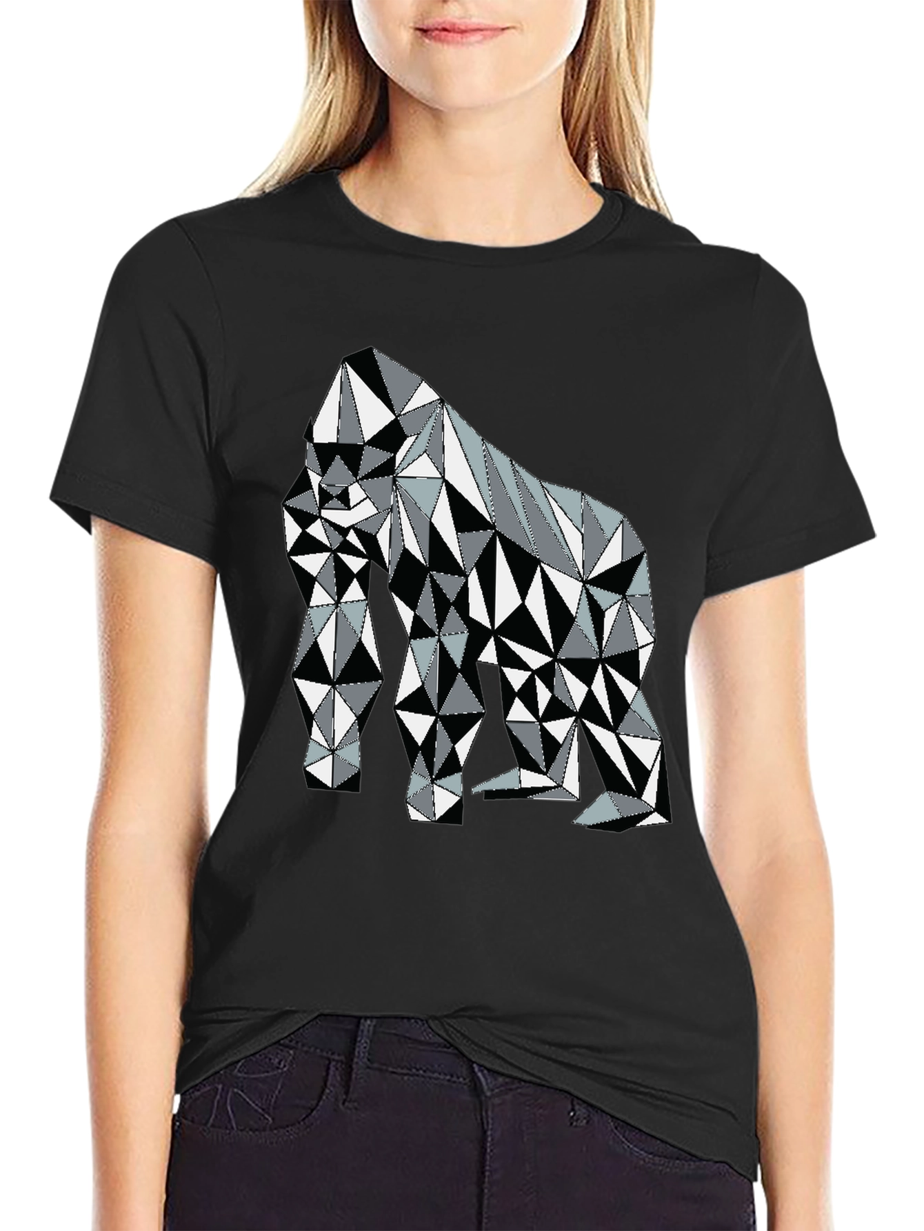 Black Geometric Gorilla Graphic Tee - Modern Animal Print Shirt view 2