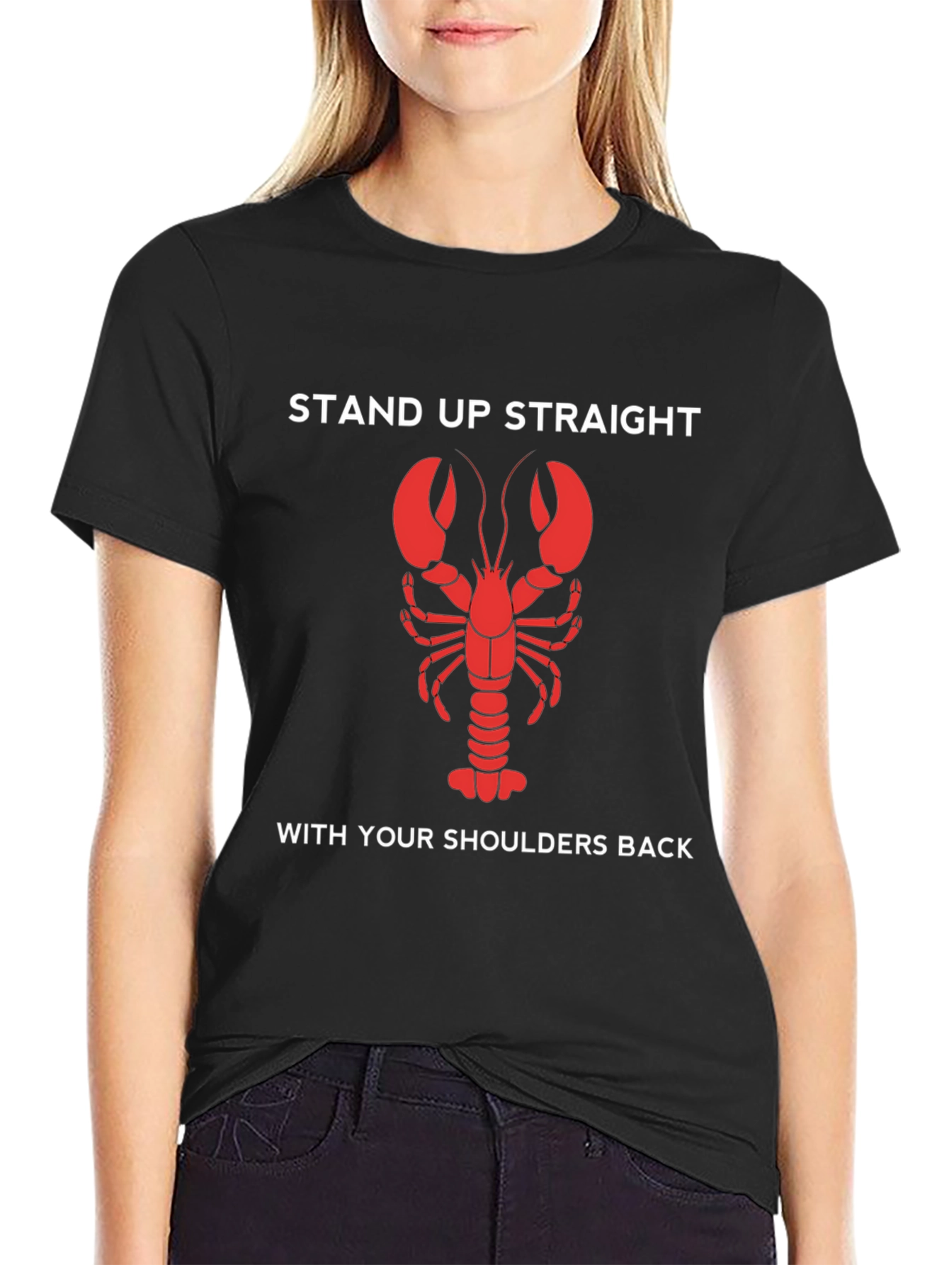 Black Lobster Stand Up Straight T-Shirt view 2