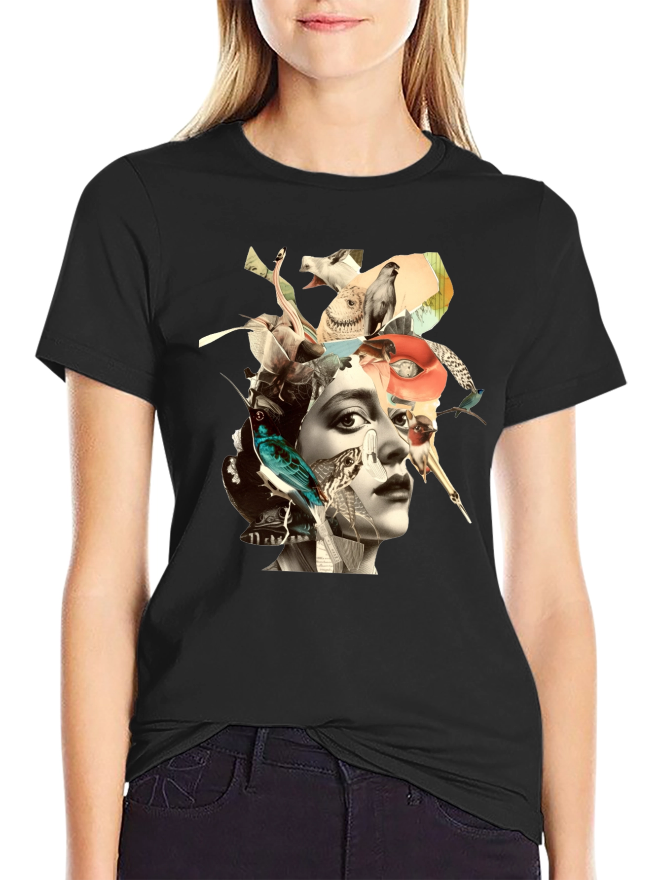 Black Artistic Collage Graphic Tee - Unisex Black T-Shirt view 2