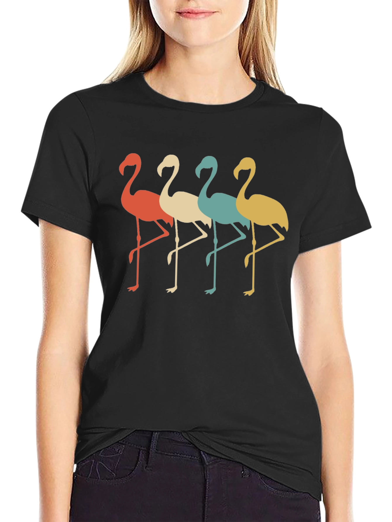 Black Retro Flamingo Graphic Tee - Cool & Comfortable view 2