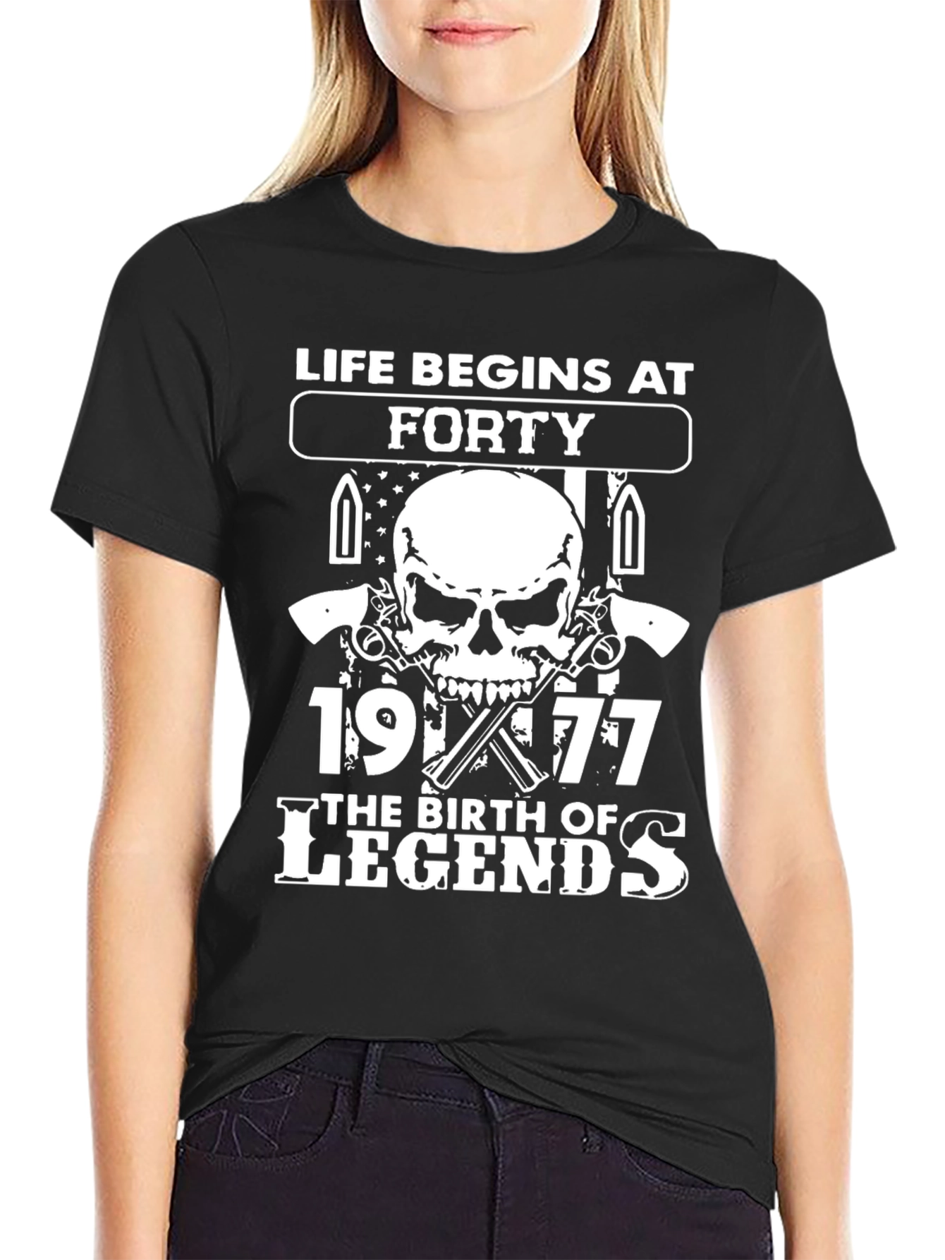 Black Life Begins at Forty T-Shirt - Skull & Guns view 2