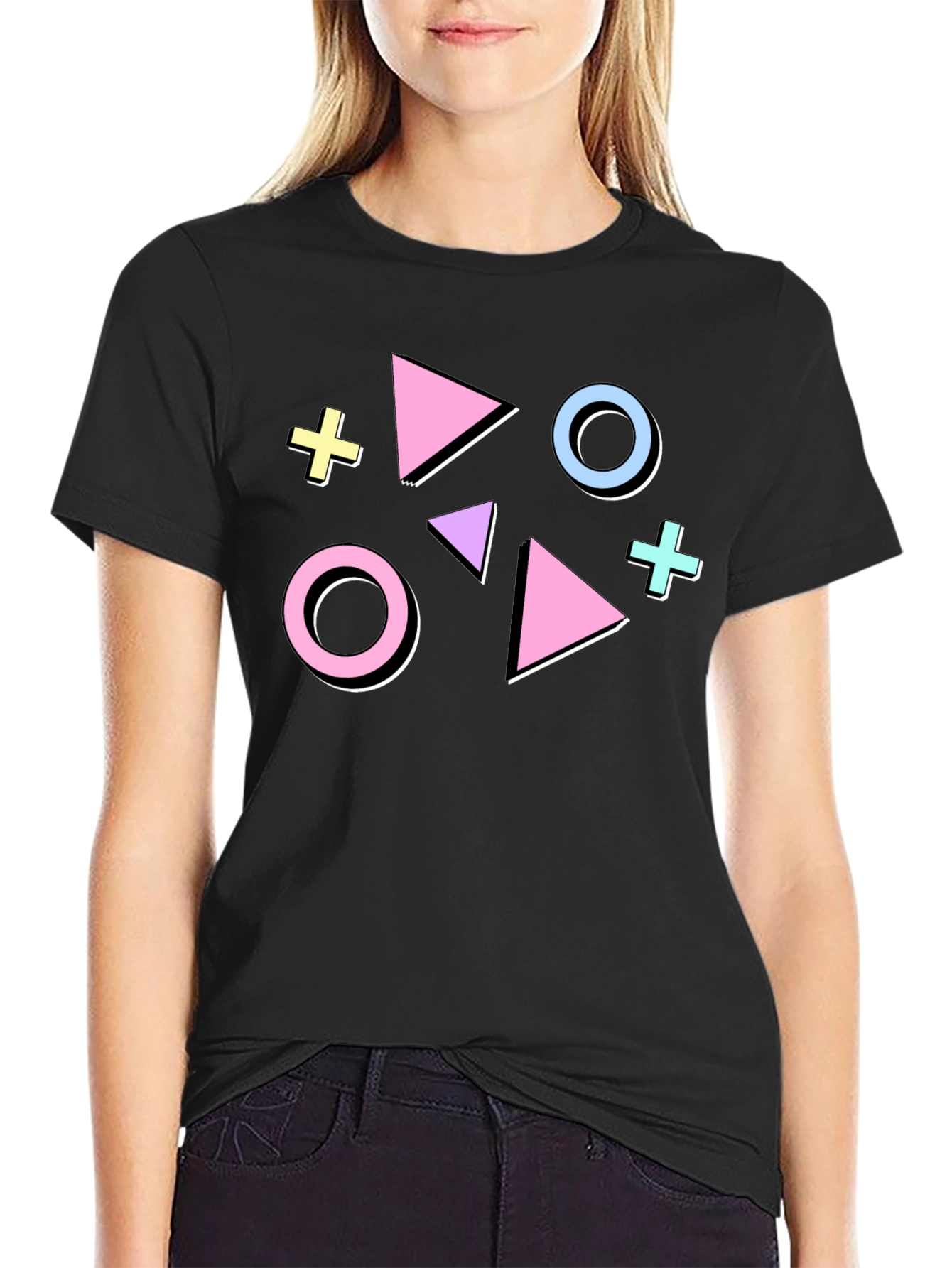 Black Retro 90s Geometric Graphic Tee - Funky Style view 2