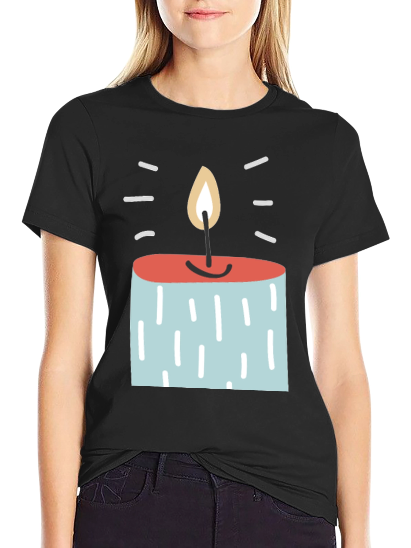 Black Novelty Candle Graphic Tee - Unique Design, Soft Fabric view 2