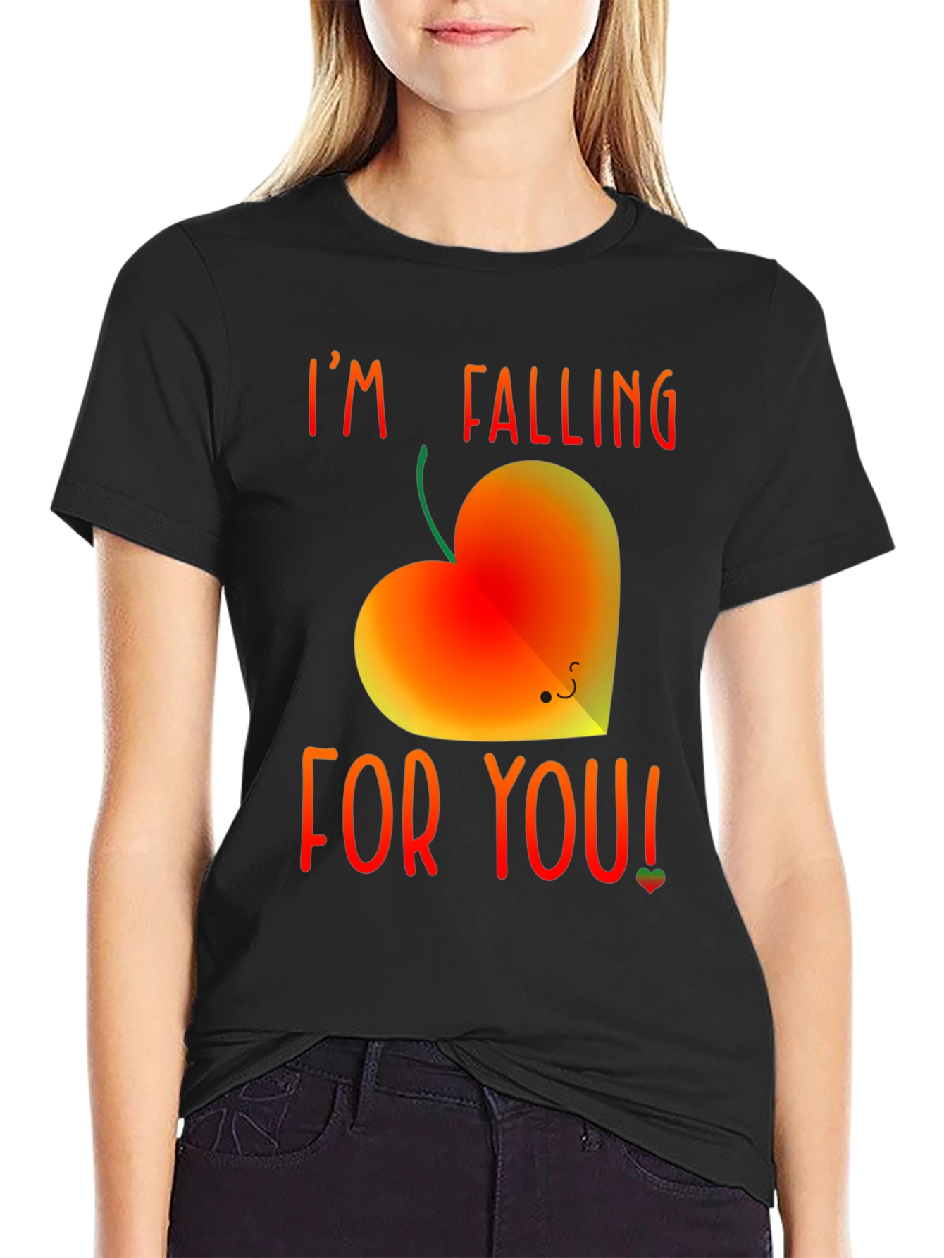 Black Falling For You Heart Graphic Tee view 2