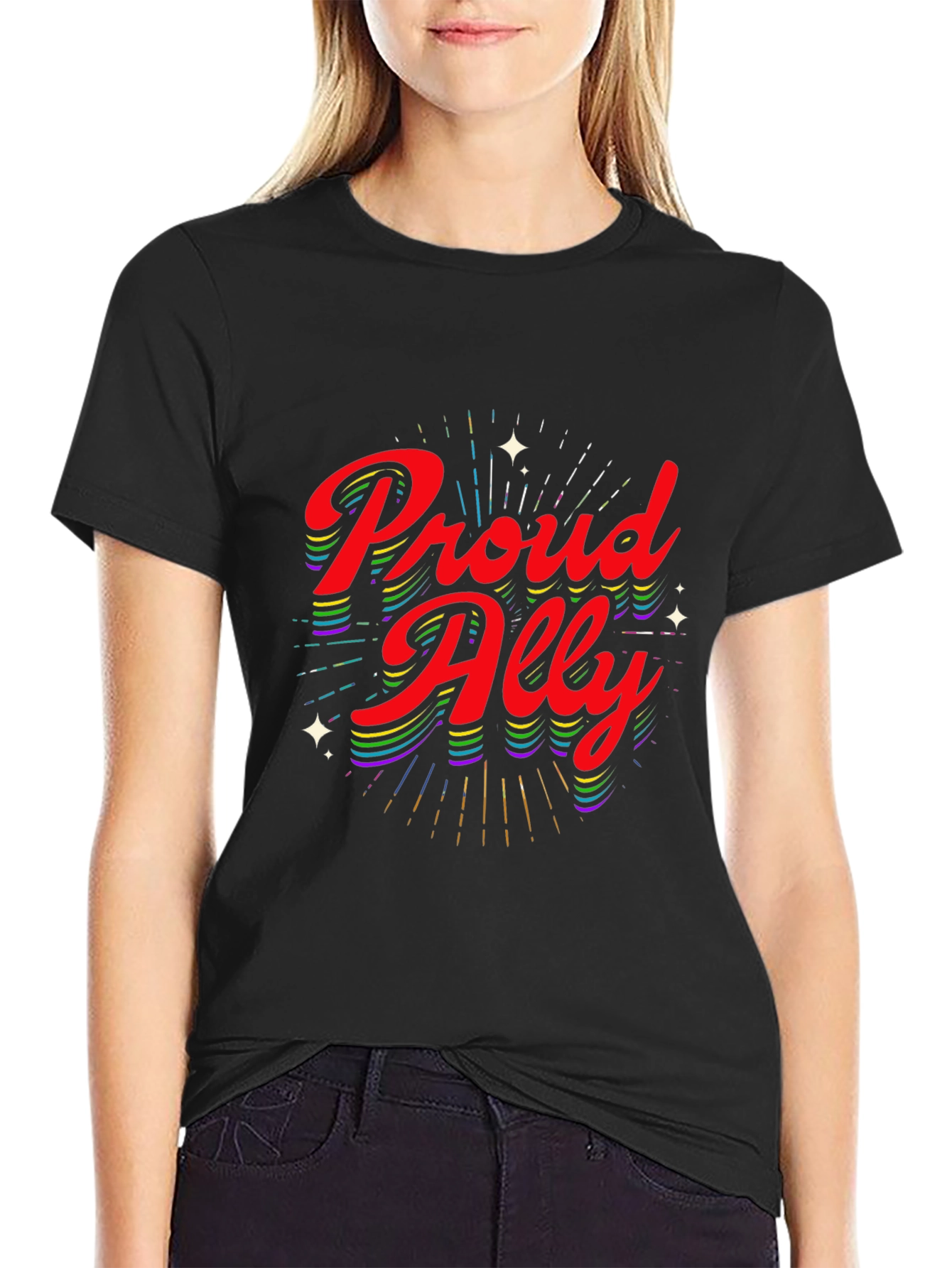 Black Proud Ally T-Shirt - LGBTQ+ Pride view 2