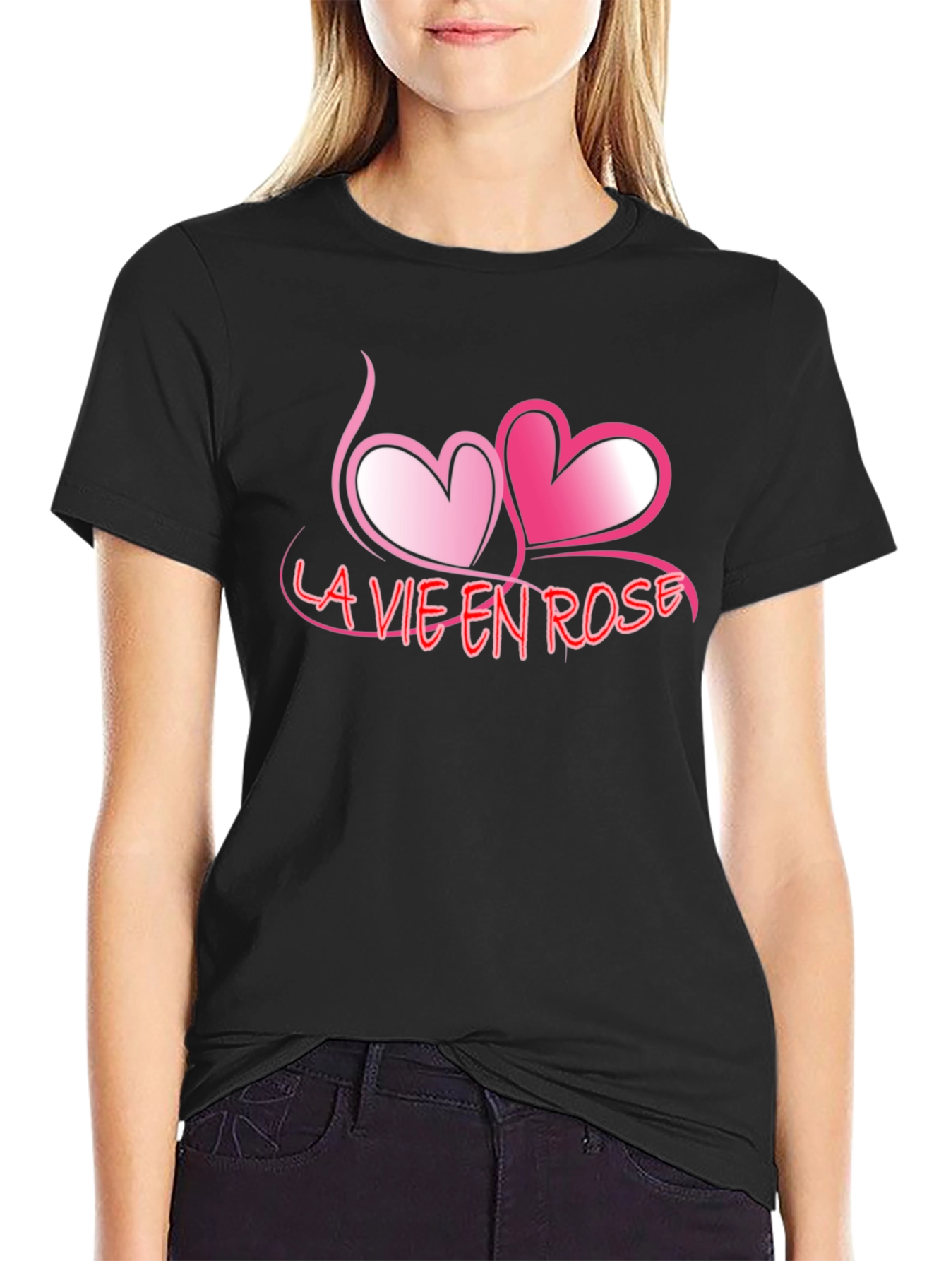 Black La Vie En Rose Graphic Tee - Romantic Black T-Shirt view 2