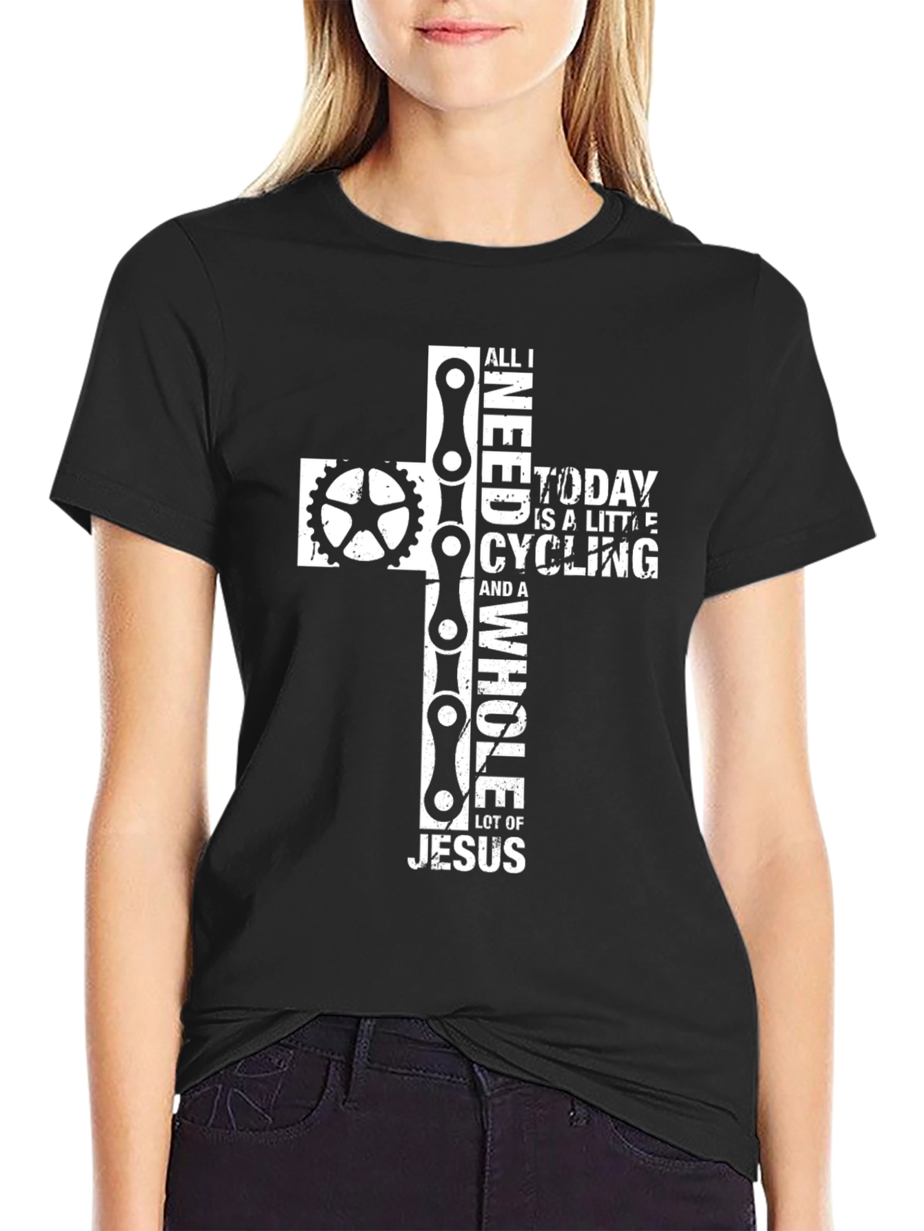 Black Cycling & Jesus T-Shirt: Faith-Based Biker Tee view 2