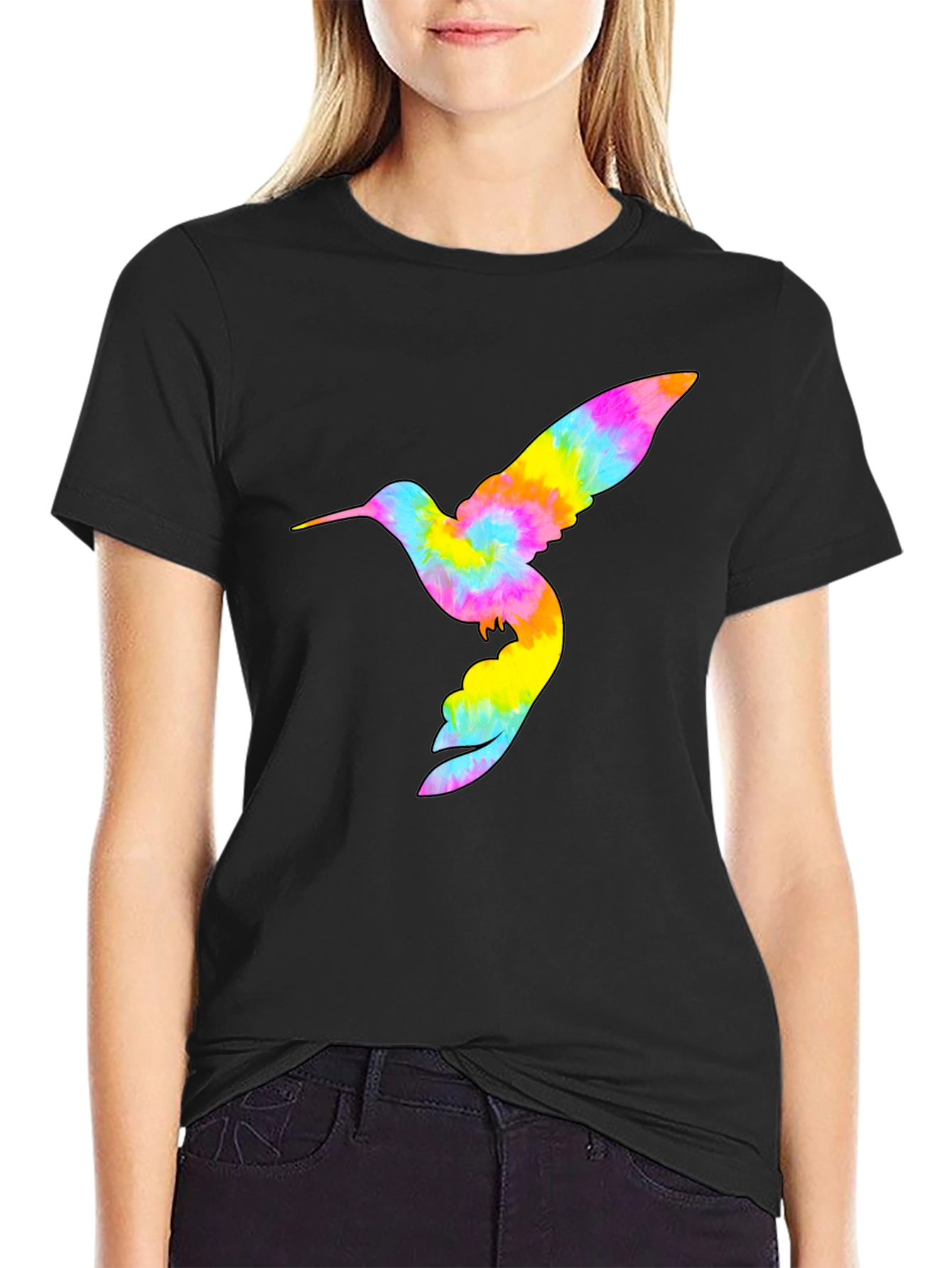 Black Tie Dye Hummingbird Graphic Tee - Black view 2