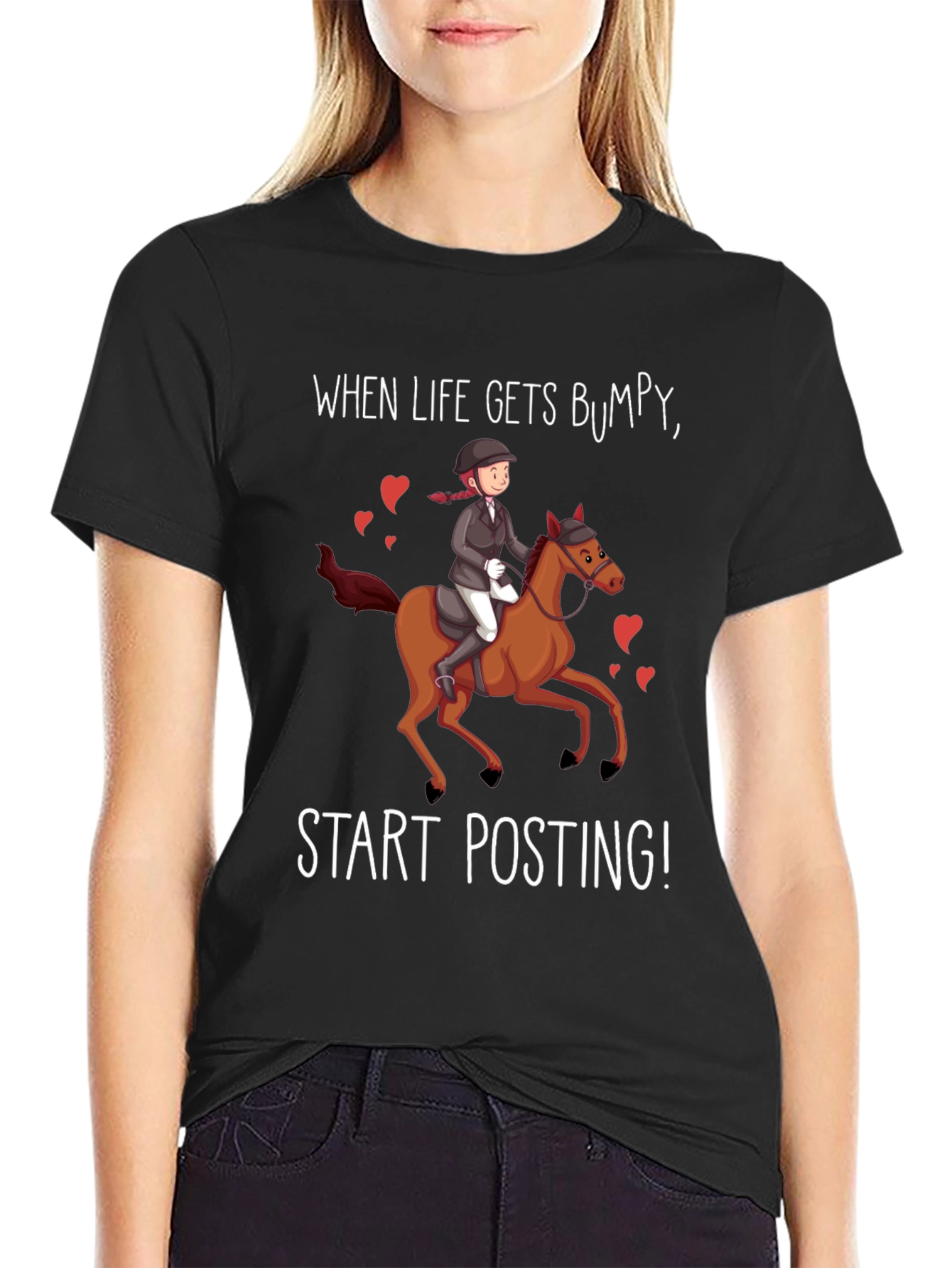 Black Equestrian Humor T-Shirt - "Start Posting!" view 2