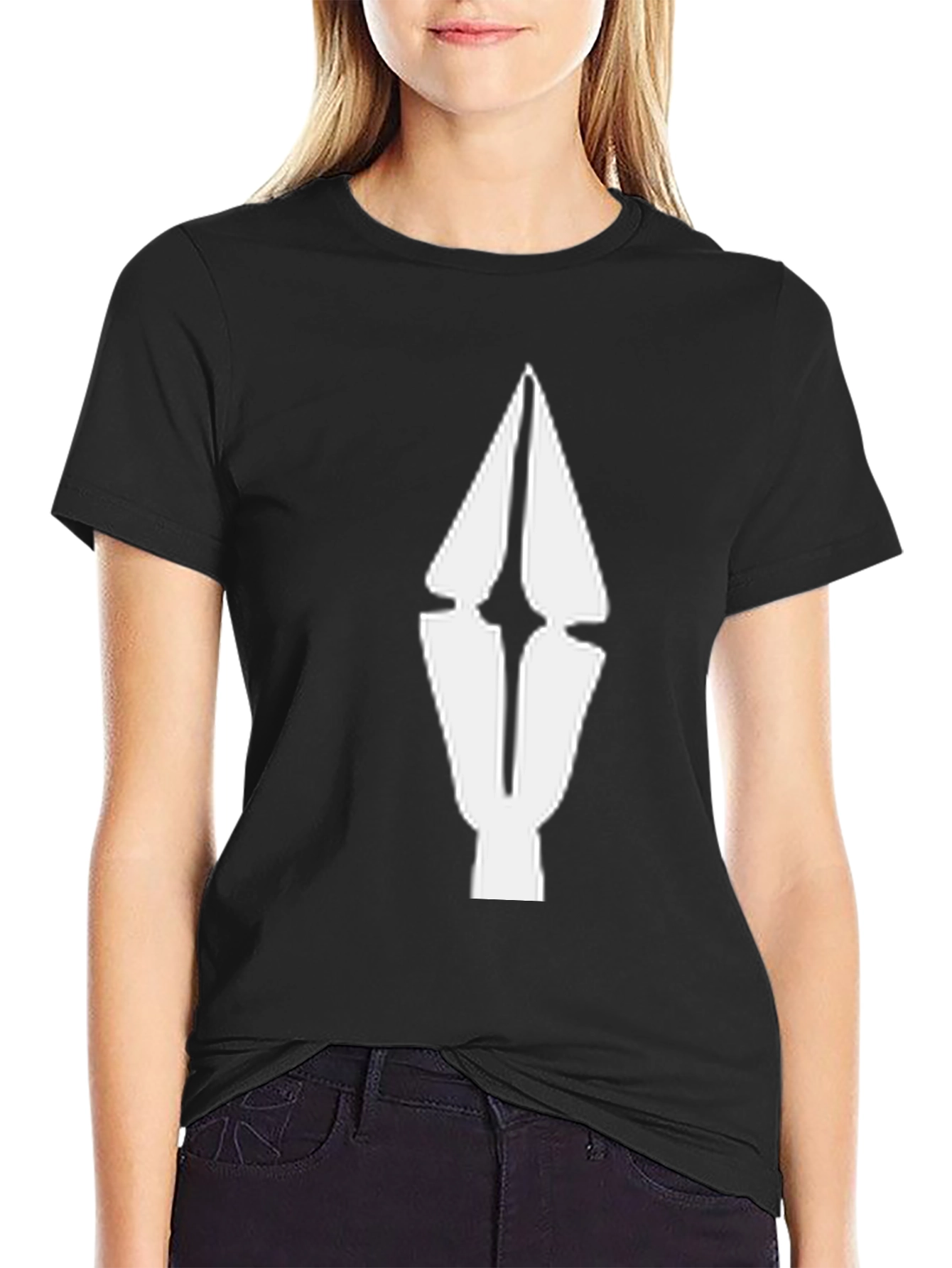 Black Abstract Arrow Graphic Tee - Black Cotton Comfort view 2