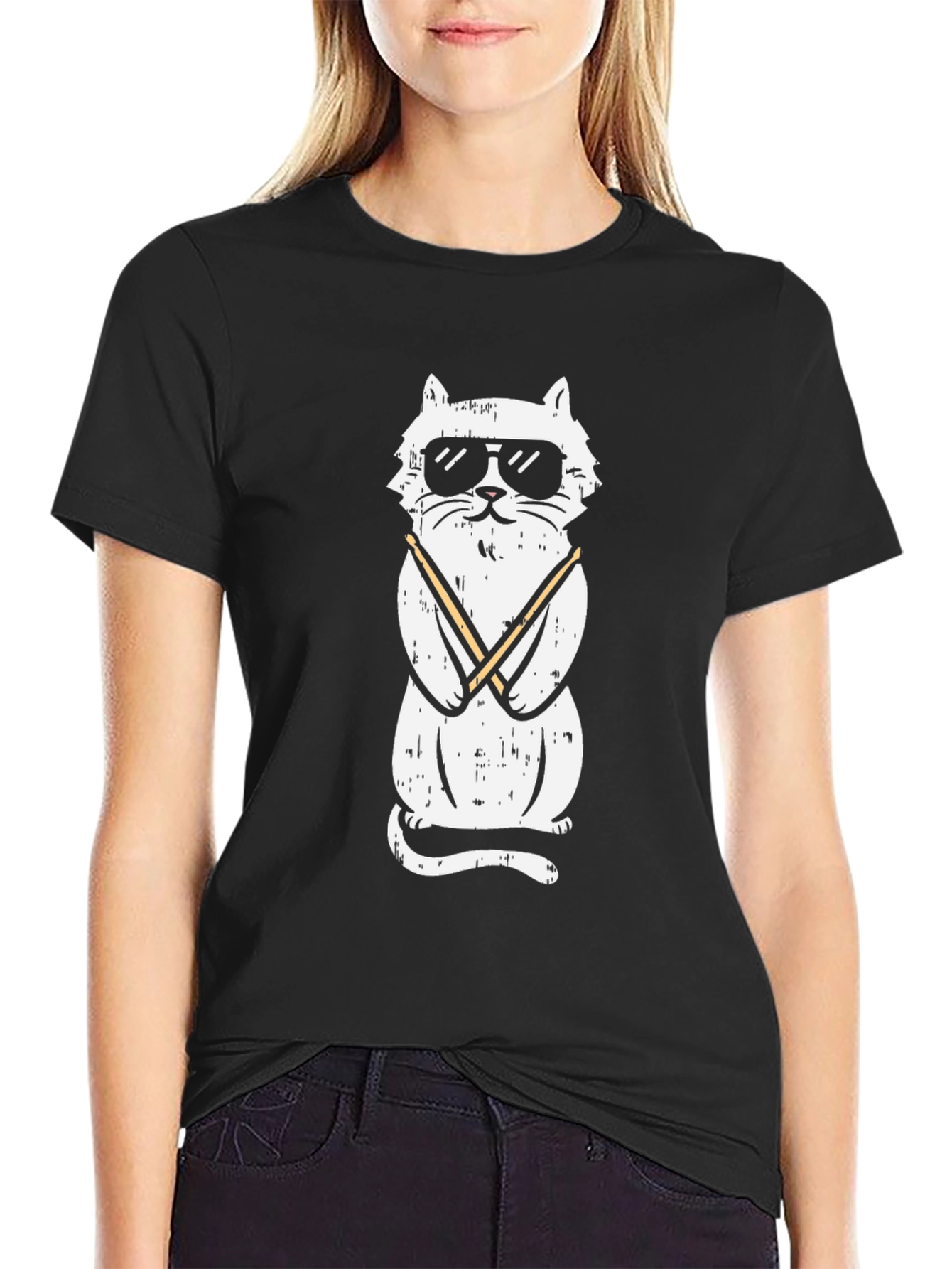 Black Cool Cat Graphic Tee - Black view 2