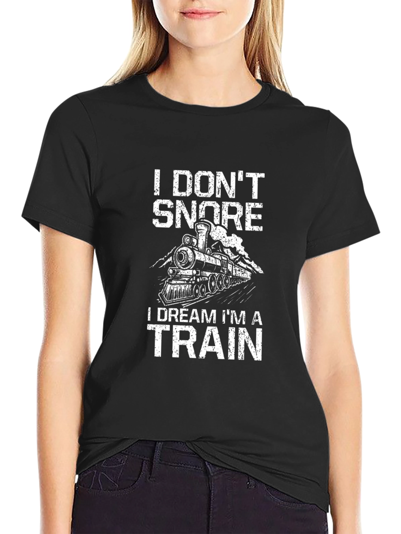 Black I Don't Snore Train T-Shirt view 2