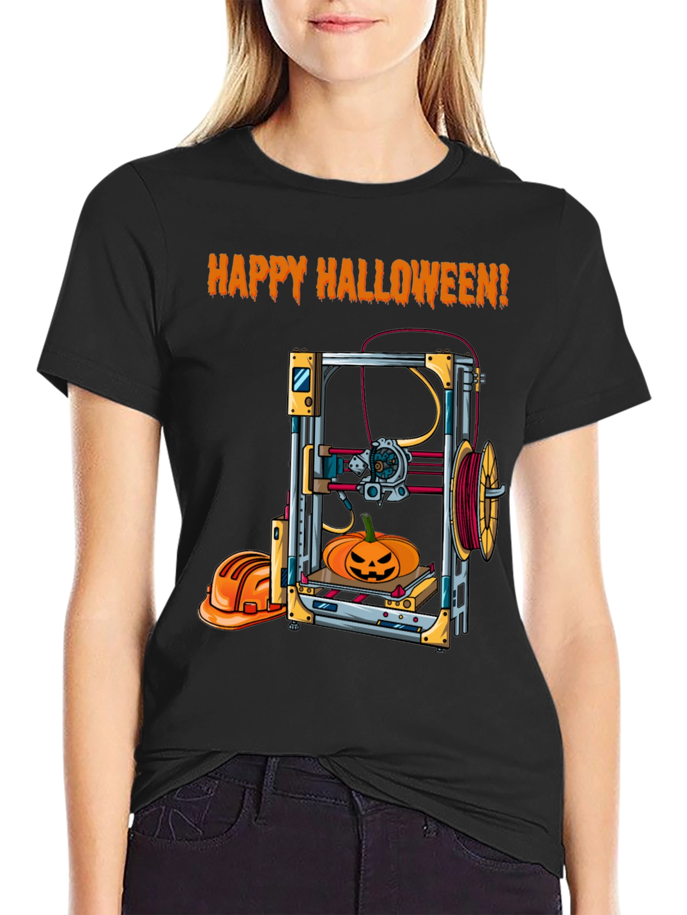 Black Happy Halloween 3D Printing T-Shirt view 2